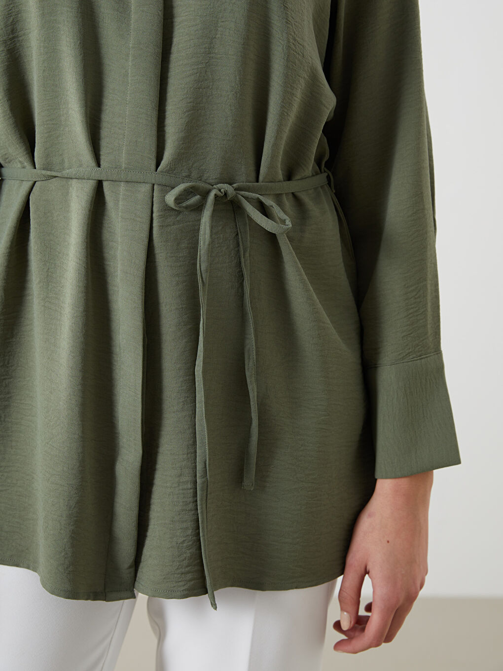 Plain Sashed Women's Shirt Tunic -S59771Z8-YVX
