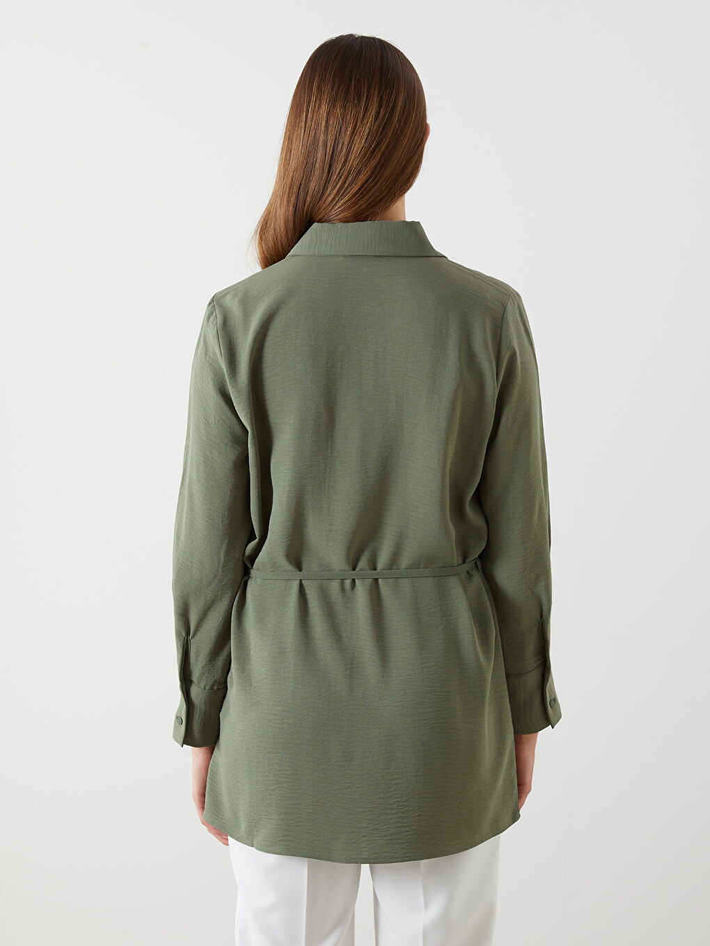 Plain Sashed Women's Shirt Tunic -S59771Z8-YVX