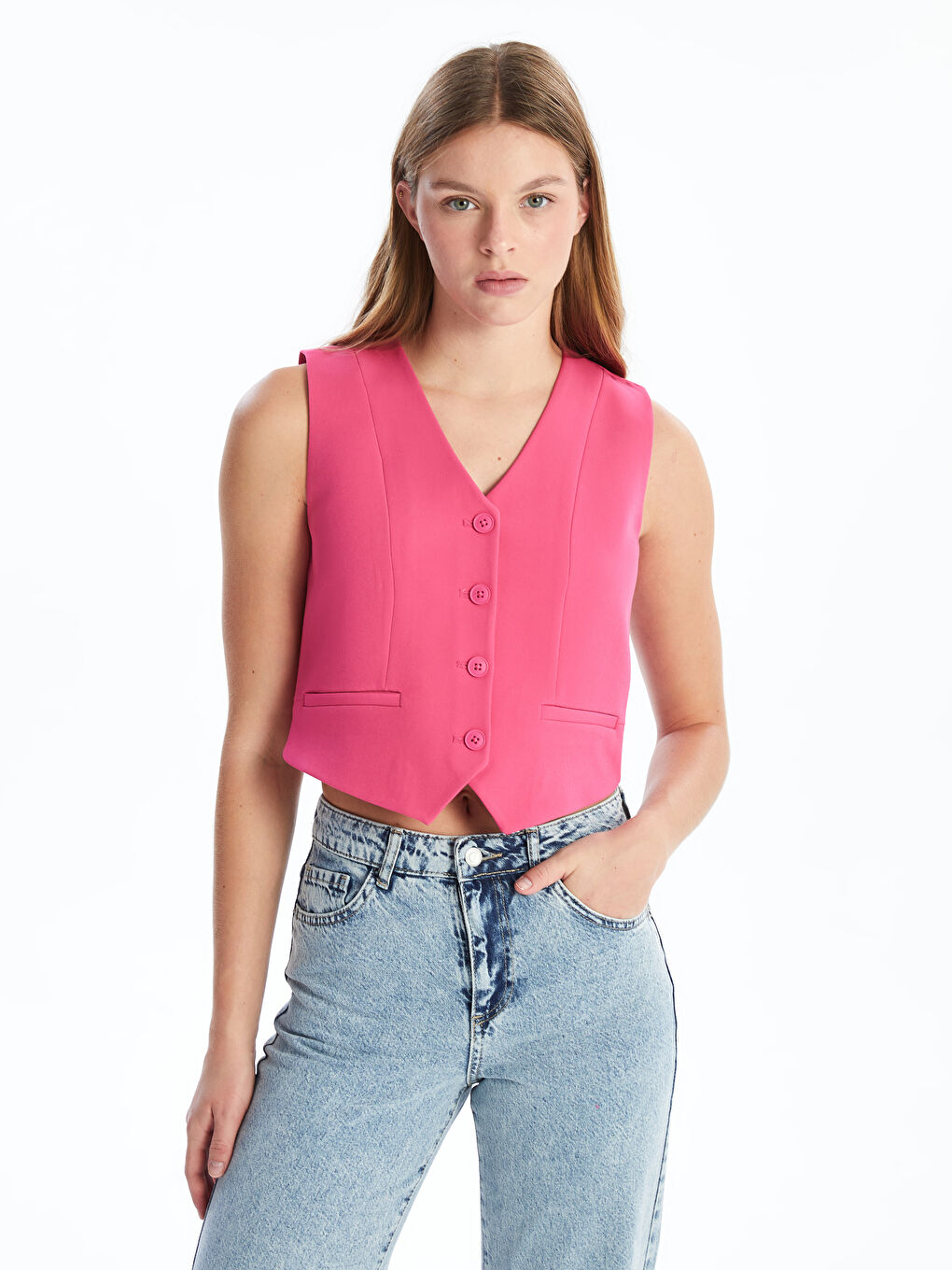 LCW Vision V Neck Women's Classic Waistcoat -S59824Z8-DTZ