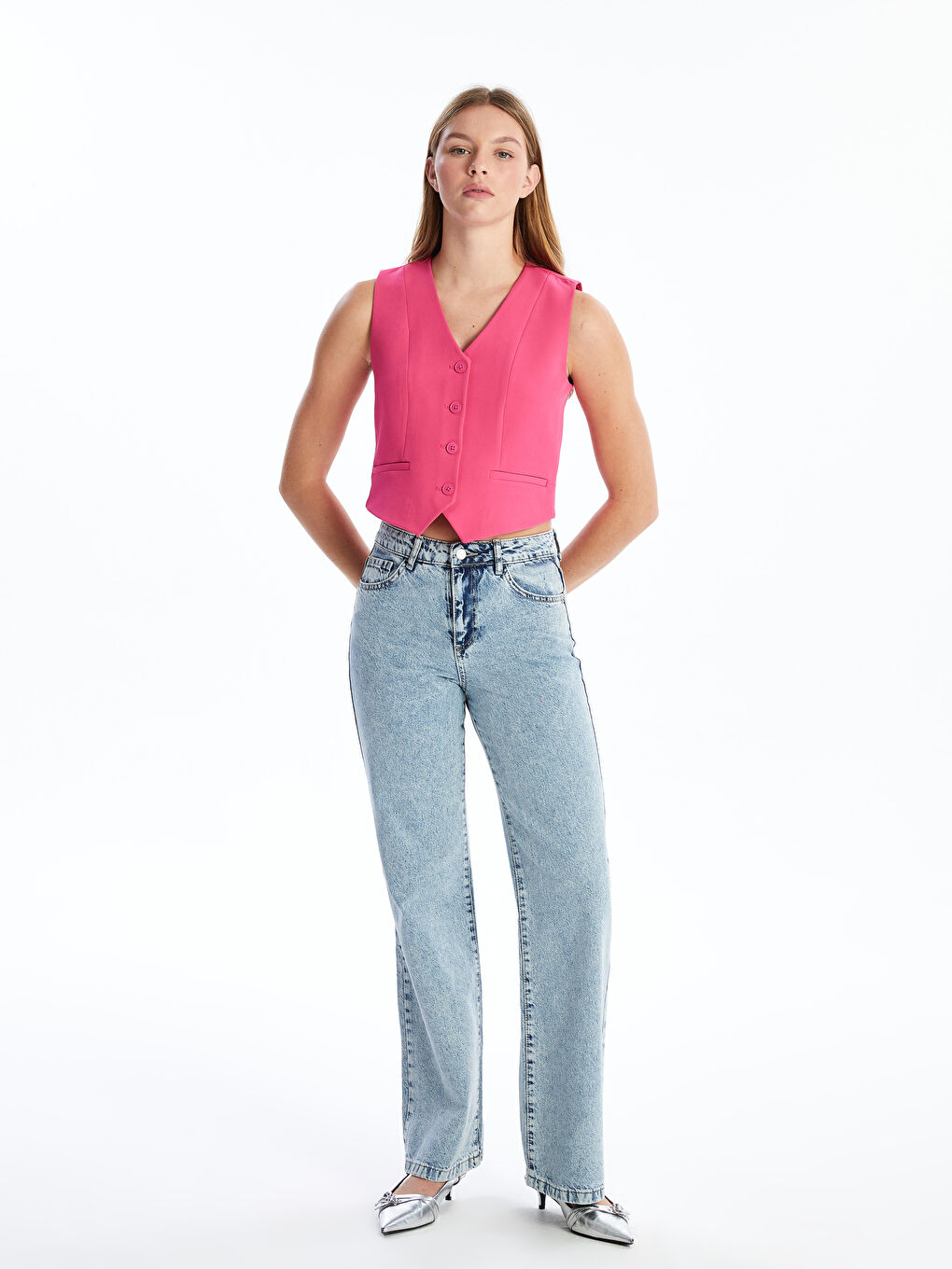 LCW Vision V Neck Women's Classic Waistcoat -S59824Z8-DTZ