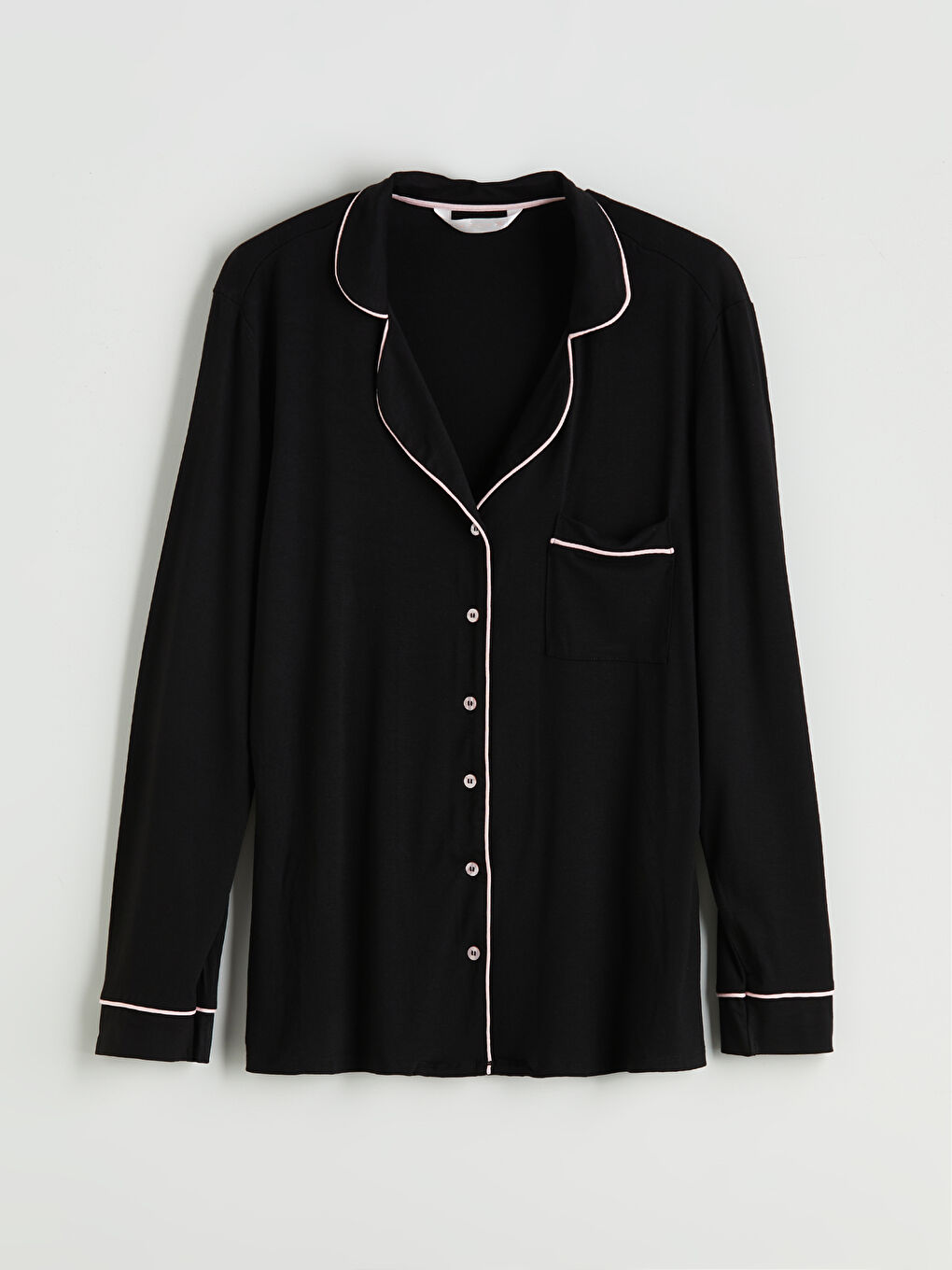 Siyah Gömlek Yaka Kadın Pijama Üstü