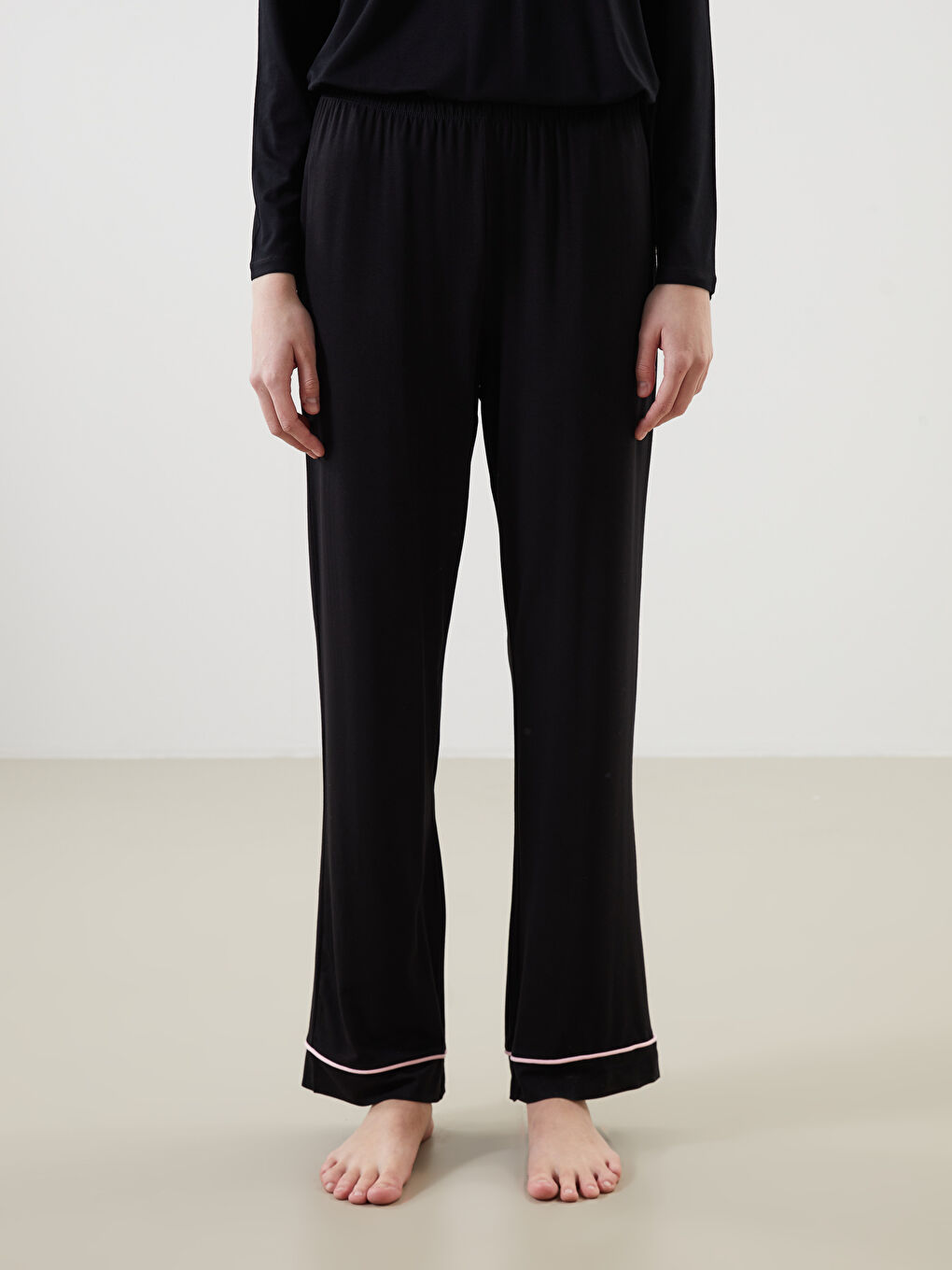 Siyah Beli Lastikli Kadın Pijama Alt-3