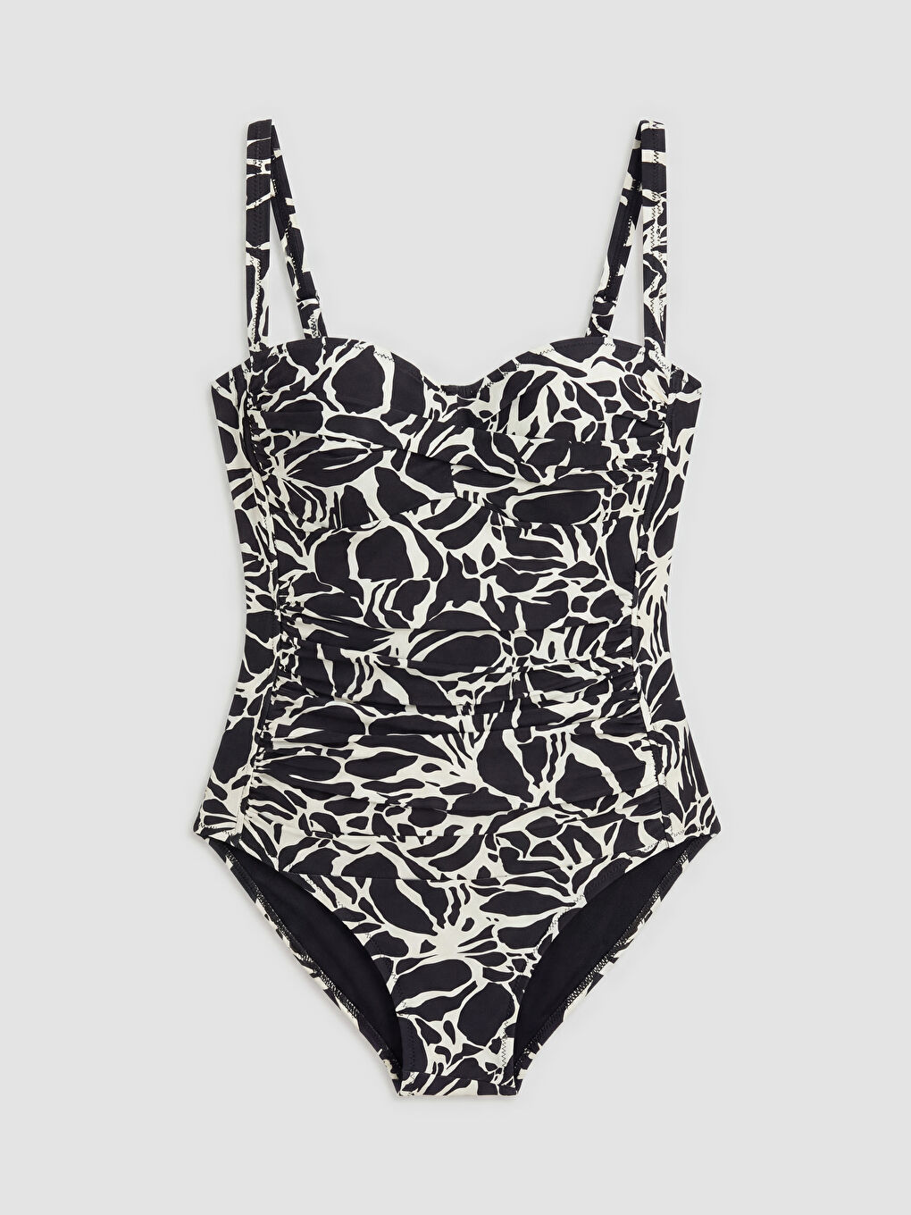 Siyah Kalp Yaka Desenli Kadın Mayo