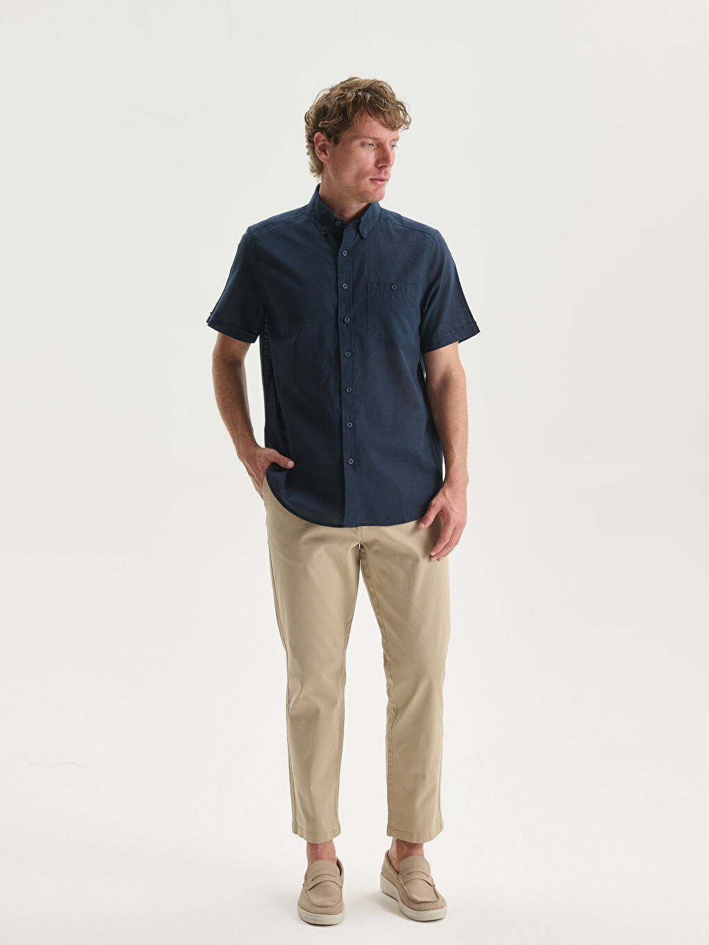 Regular Fit Short Sleeve Linen Blend Men's Shirt-1