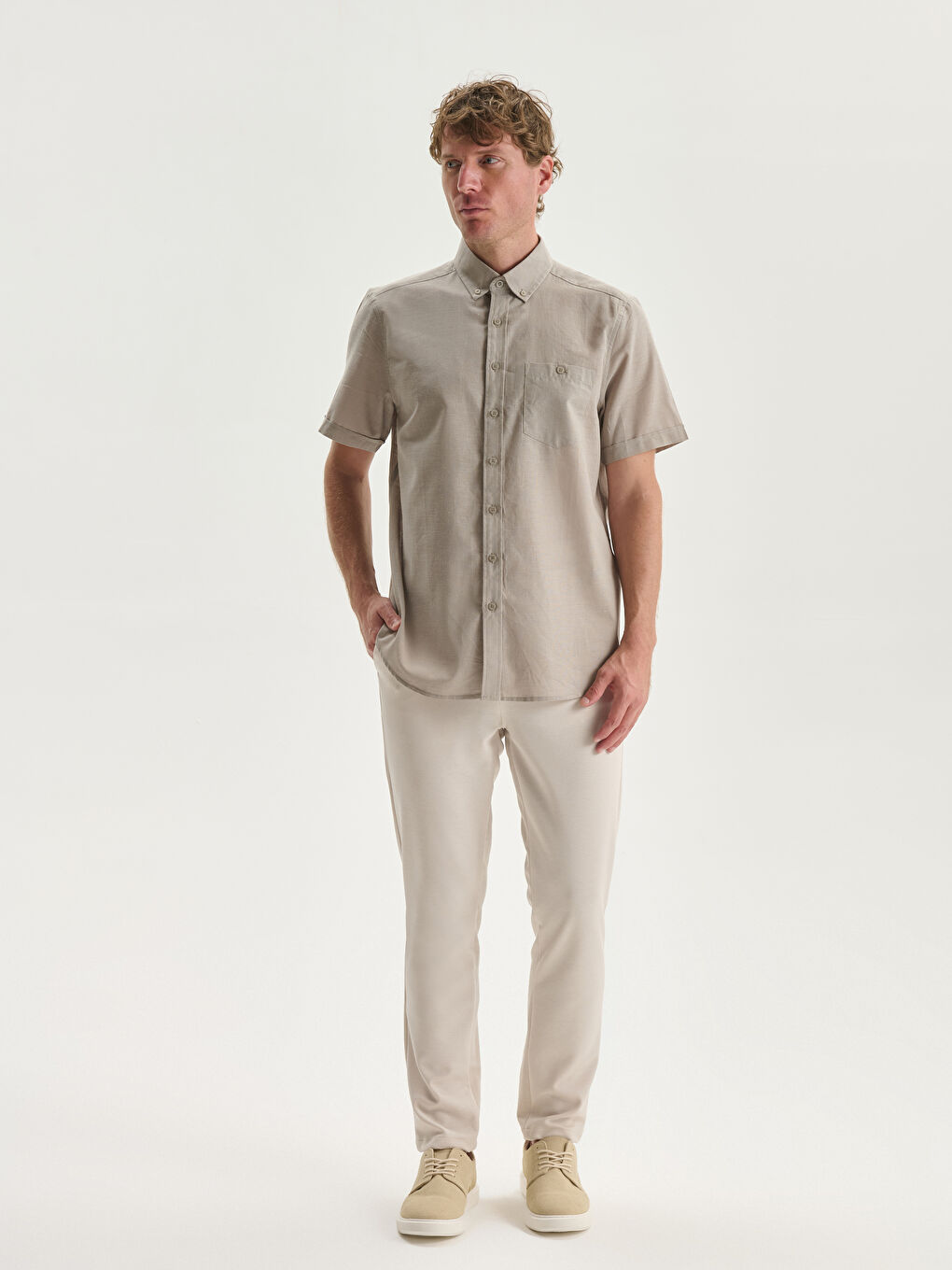 Regular Fit Short Sleeve Linen Blend Men's Shirt-1