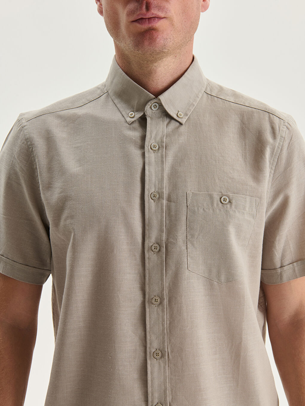 Regular Fit Short Sleeve Linen Blend Men's Shirt-2