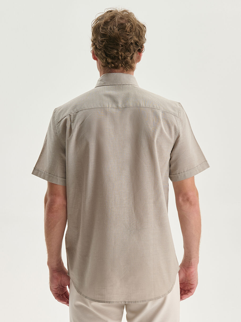 Regular Fit Short Sleeve Linen Blend Men's Shirt-3