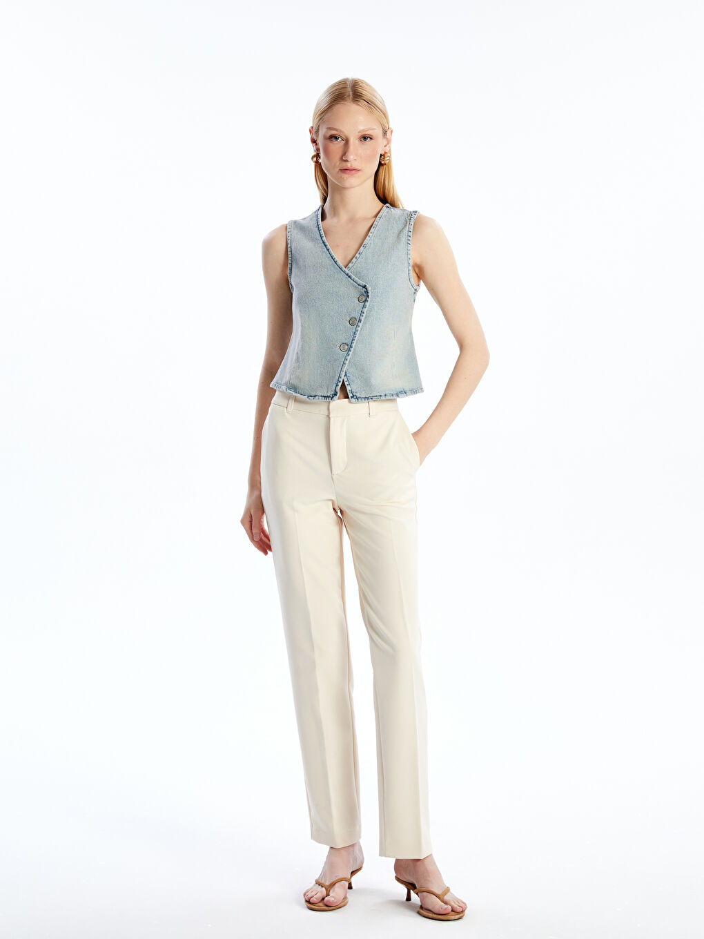 LCW Vision V Neck Women's Denim Waistcoat -S59844Z8-507