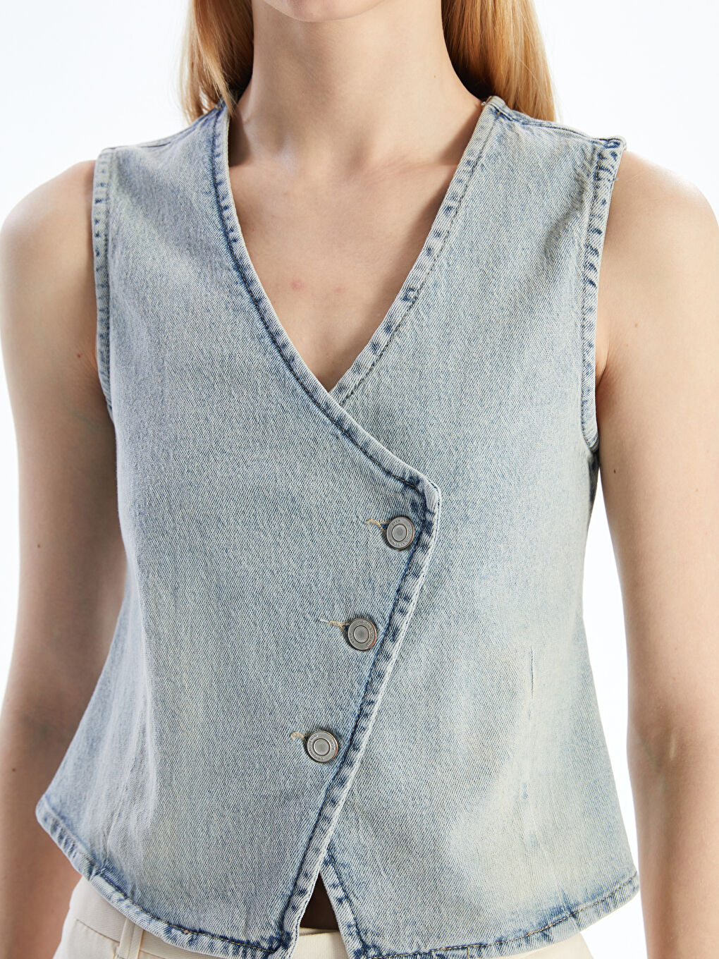 LCW Vision V Neck Women's Denim Waistcoat -S59844Z8-507