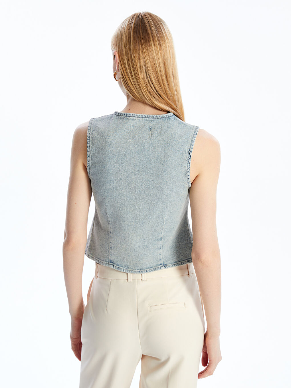 LCW Vision V Neck Women's Denim Waistcoat -S59844Z8-507