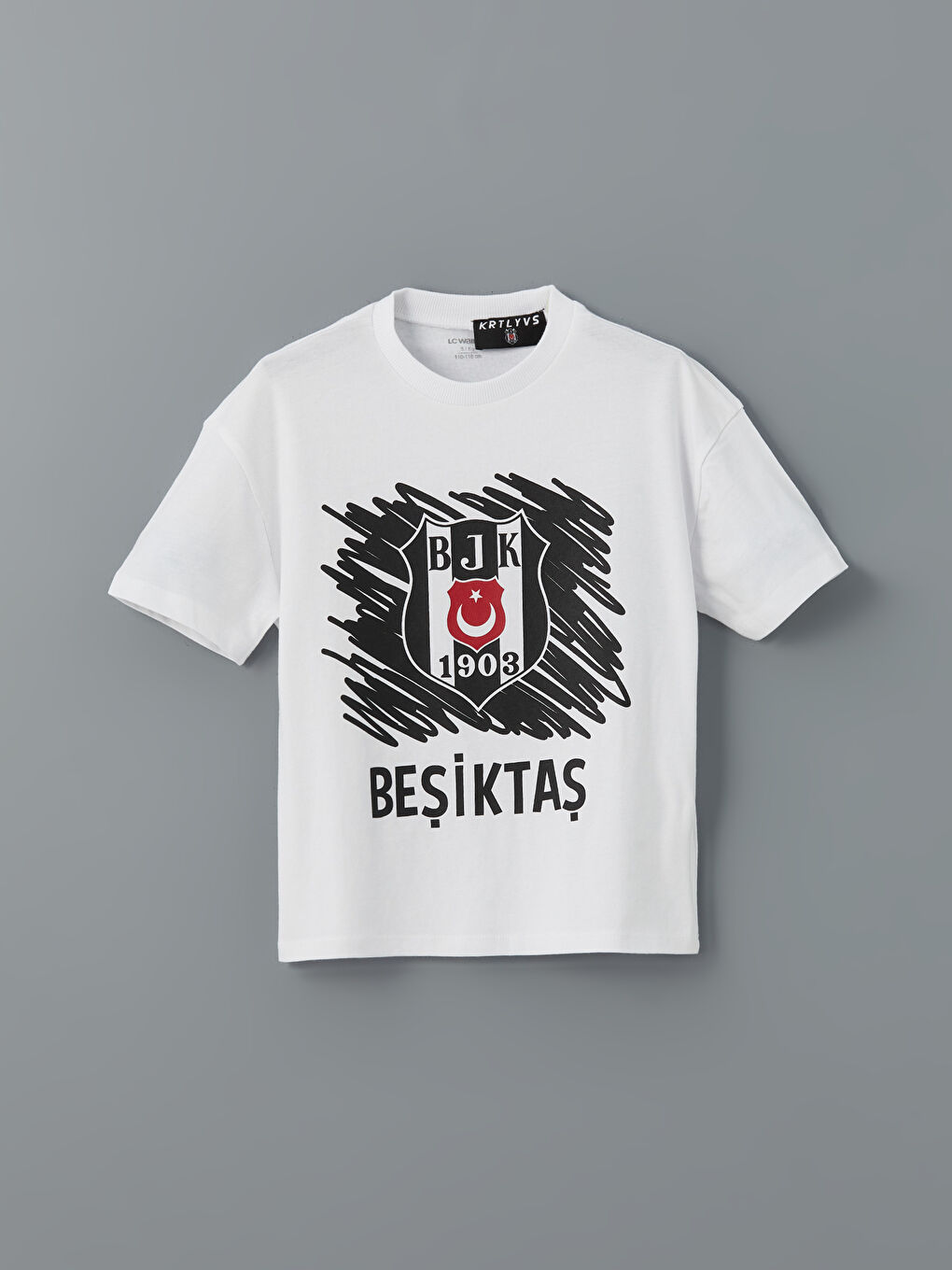 Beyaz Bisiklet Yaka Beşiktaş Baskılı Erkek Çocuk Tişört
