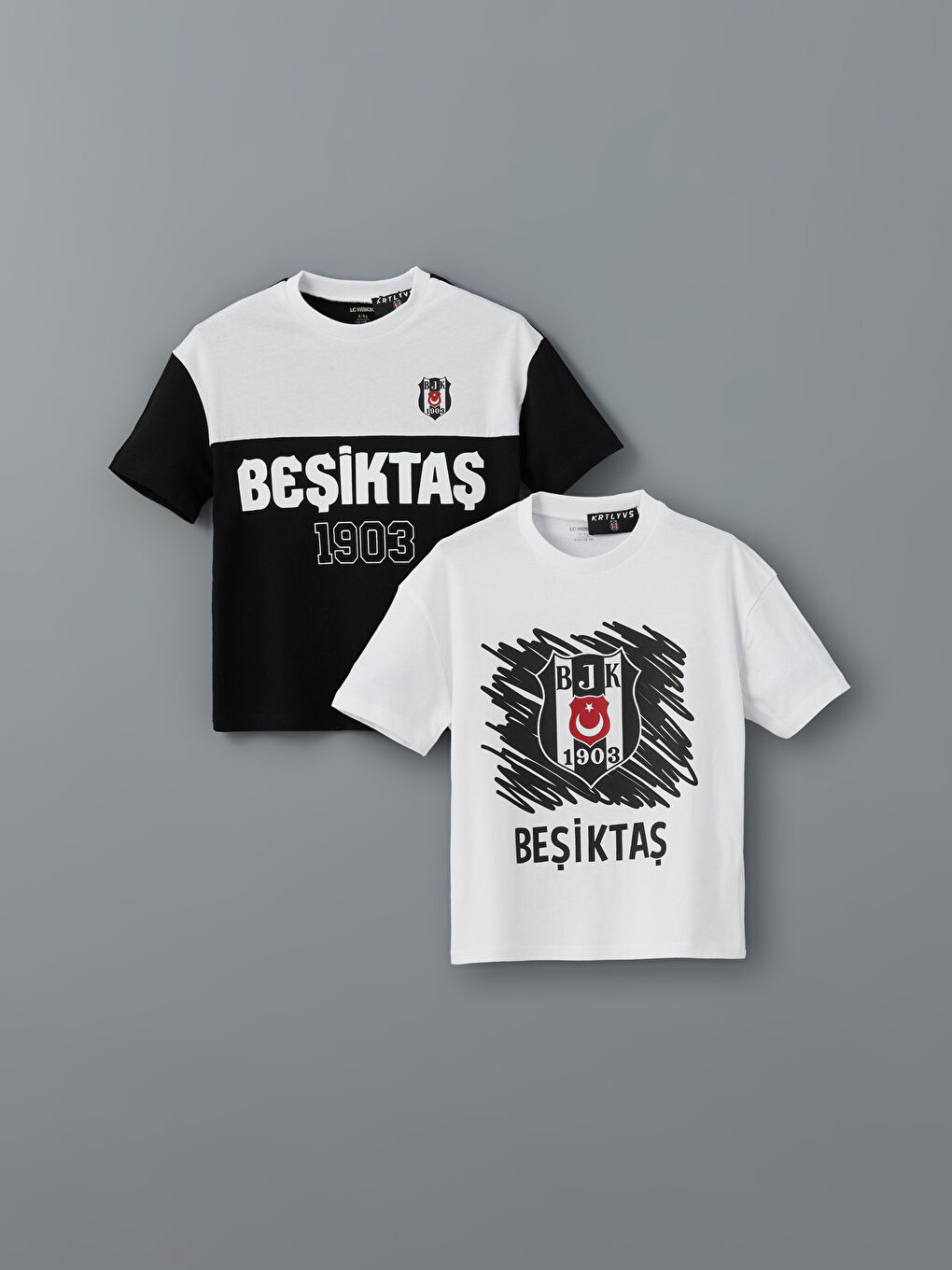 LCW Kids Siyah Bisiklet Yaka Beşiktaş Baskılı Erkek Çocuk Tişört 2'li