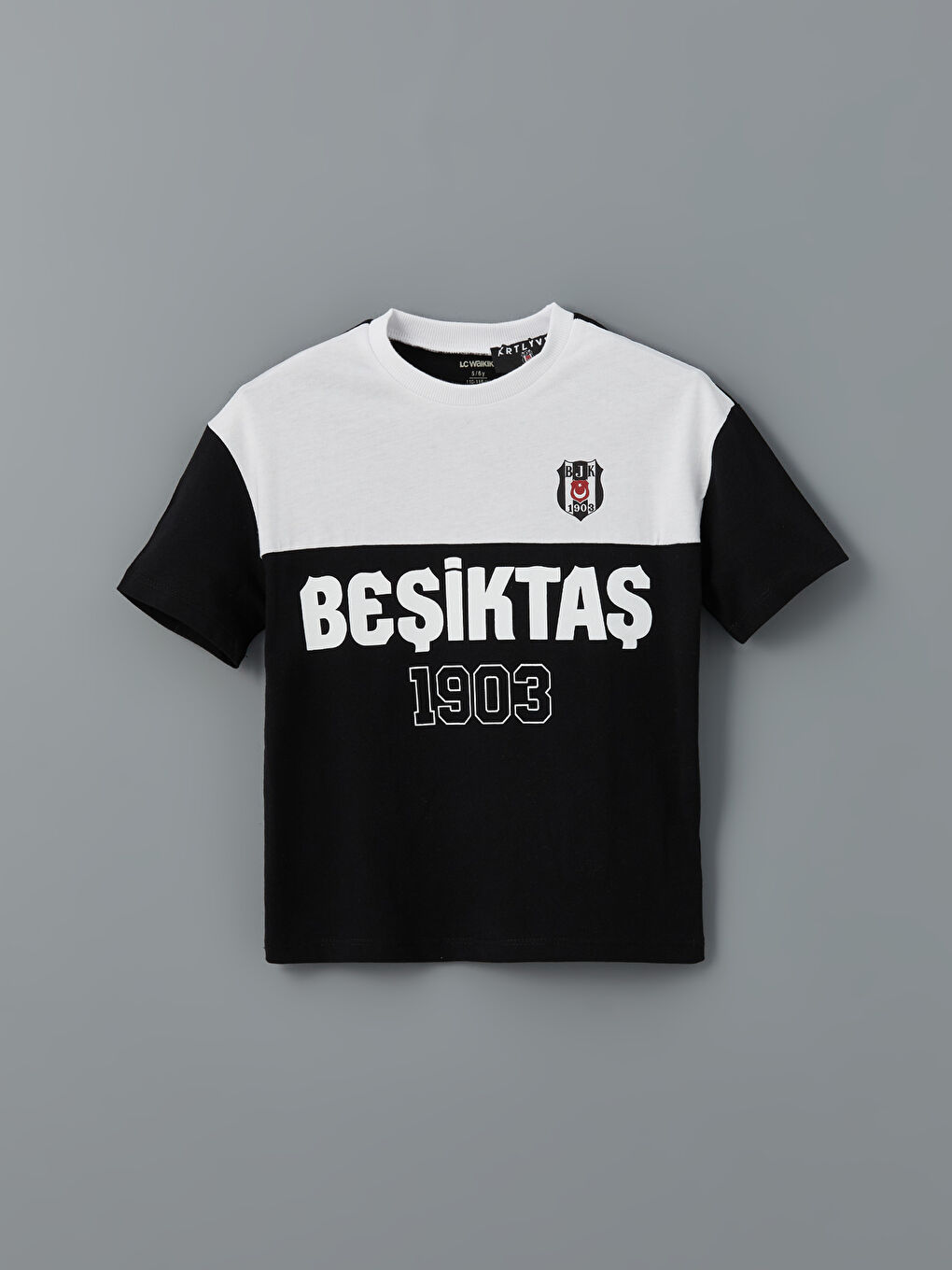 LCW Kids Siyah Bisiklet Yaka Beşiktaş Baskılı Erkek Çocuk Tişört 2'li - 1