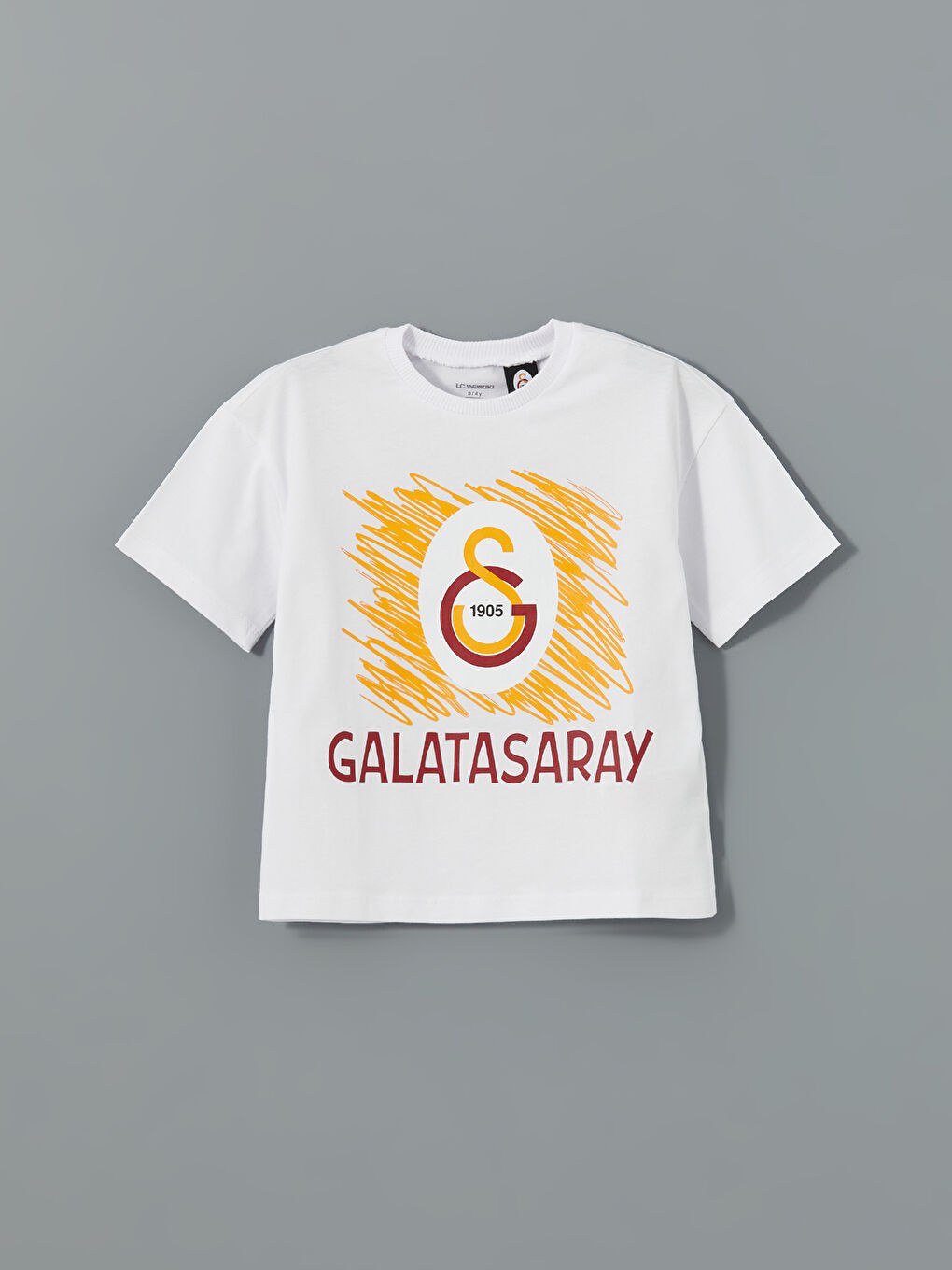 Beyaz Bisiklet Yaka Galatasaray Baskılı Erkek Çocuk Tişört