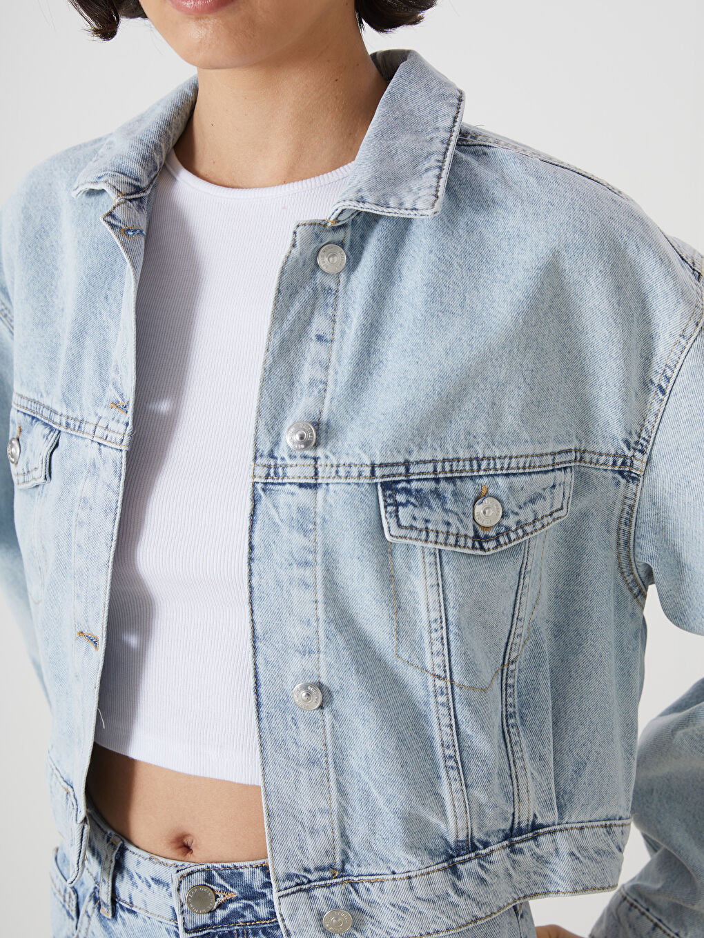 Shirt Collar Oversize Crop Women's Jean Jacket -S59898Z8-311