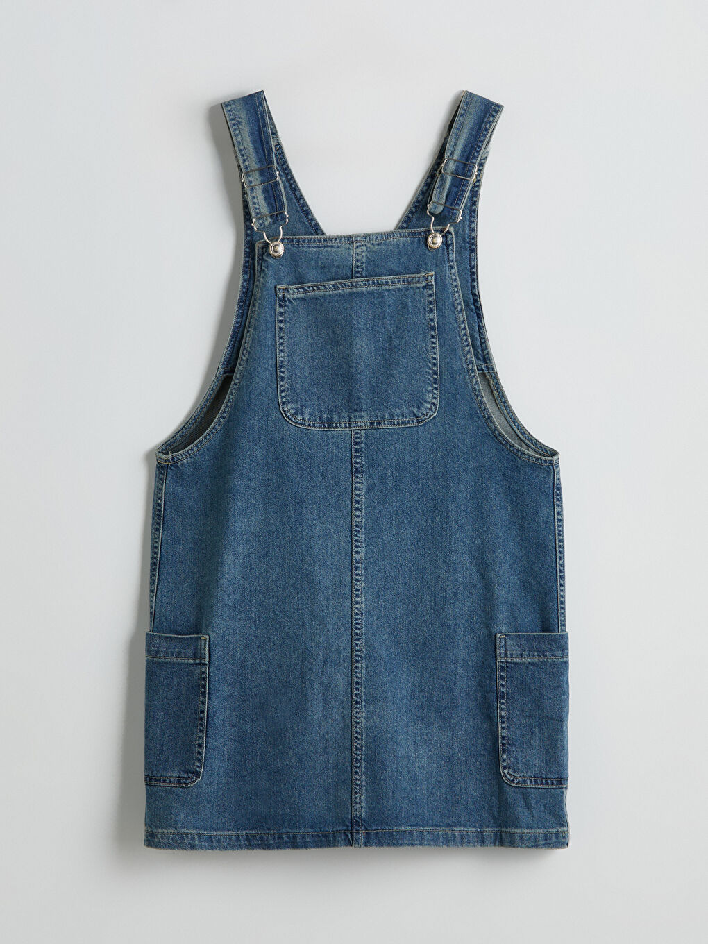 İndigo Kare Yaka Kadın Jean Salopet Elbise-4