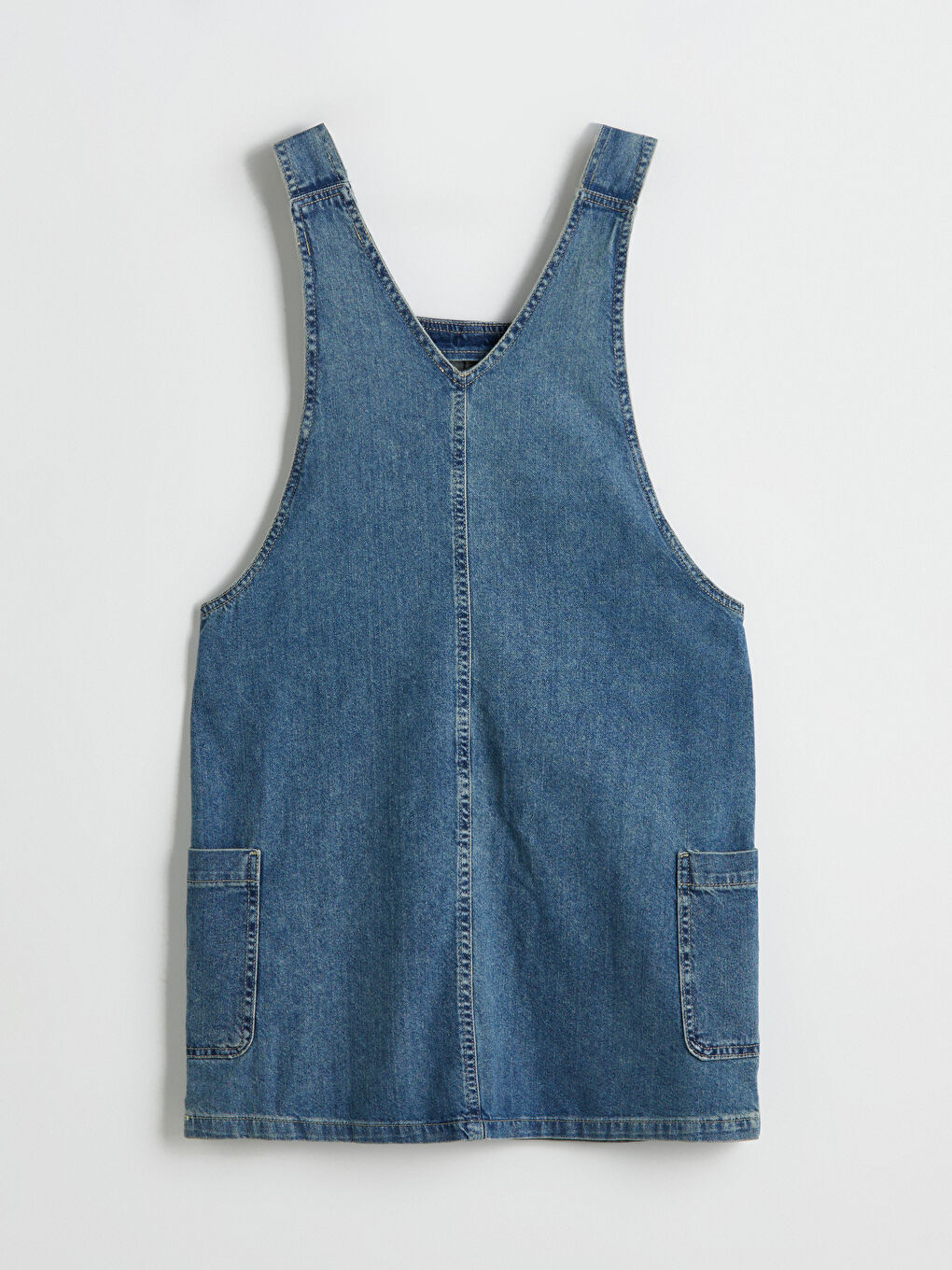 İndigo Kare Yaka Kadın Jean Salopet Elbise-5