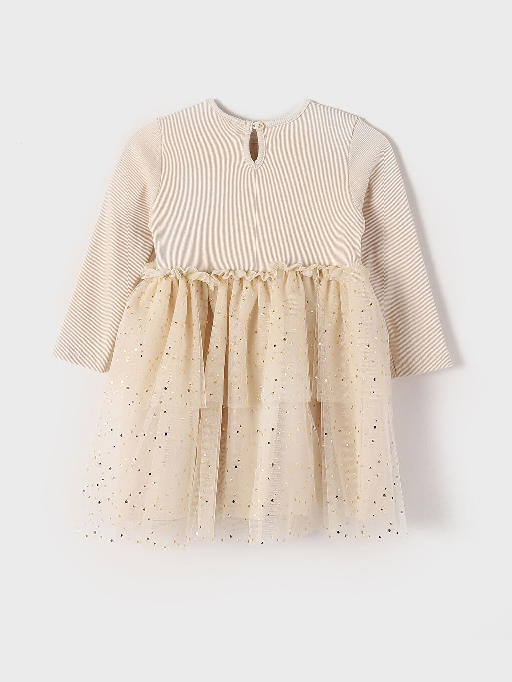 فستان للبنات حديثي الولادة بياقة دائرية وكم طويل-1