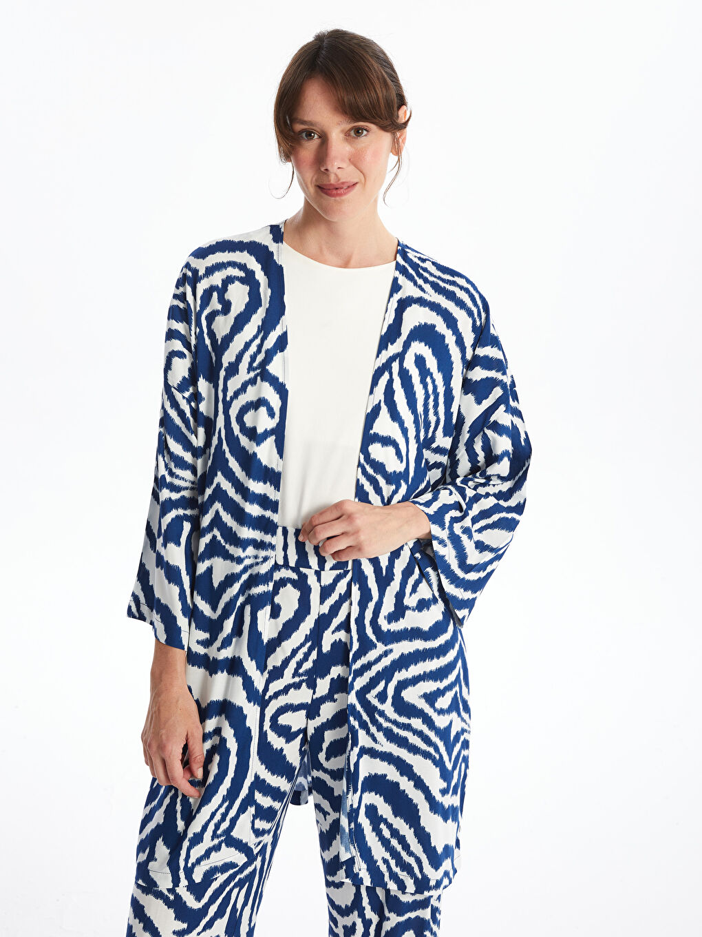 Shawl Collar Patterned Oversize Women's Kimono -S59928Z8-LQQ