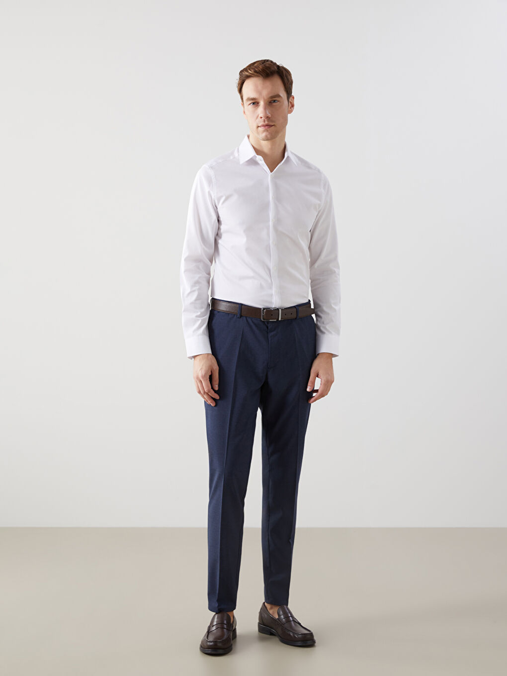 Beyaz Slim Fit Uzun Kollu Gabardin Erkek Gömlek-1