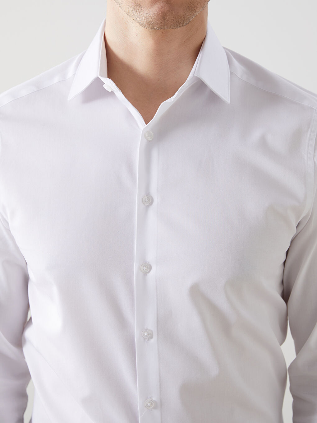 Beyaz Slim Fit Uzun Kollu Gabardin Erkek Gömlek-2