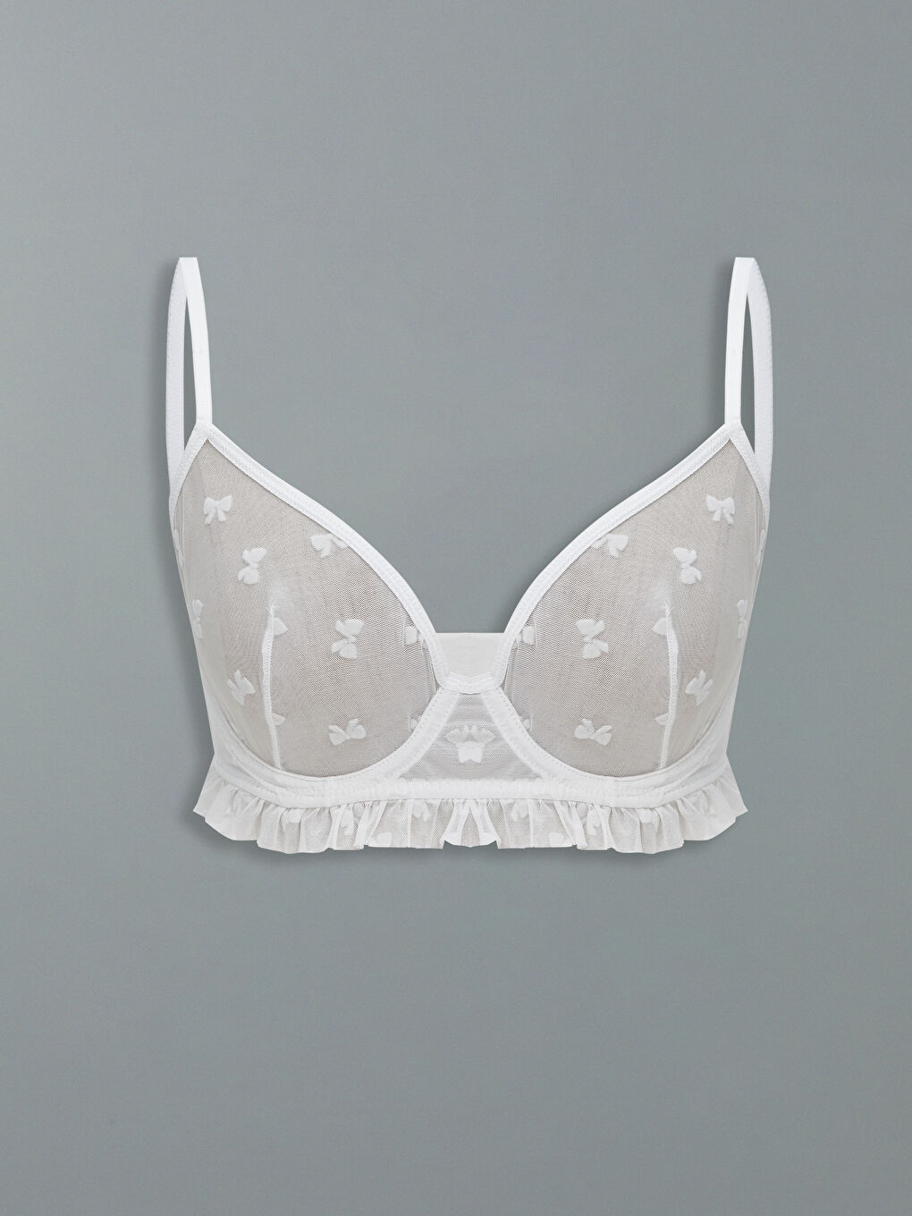 Beyaz Balenli Dolgusuz Dantelli Tişört Sütyen