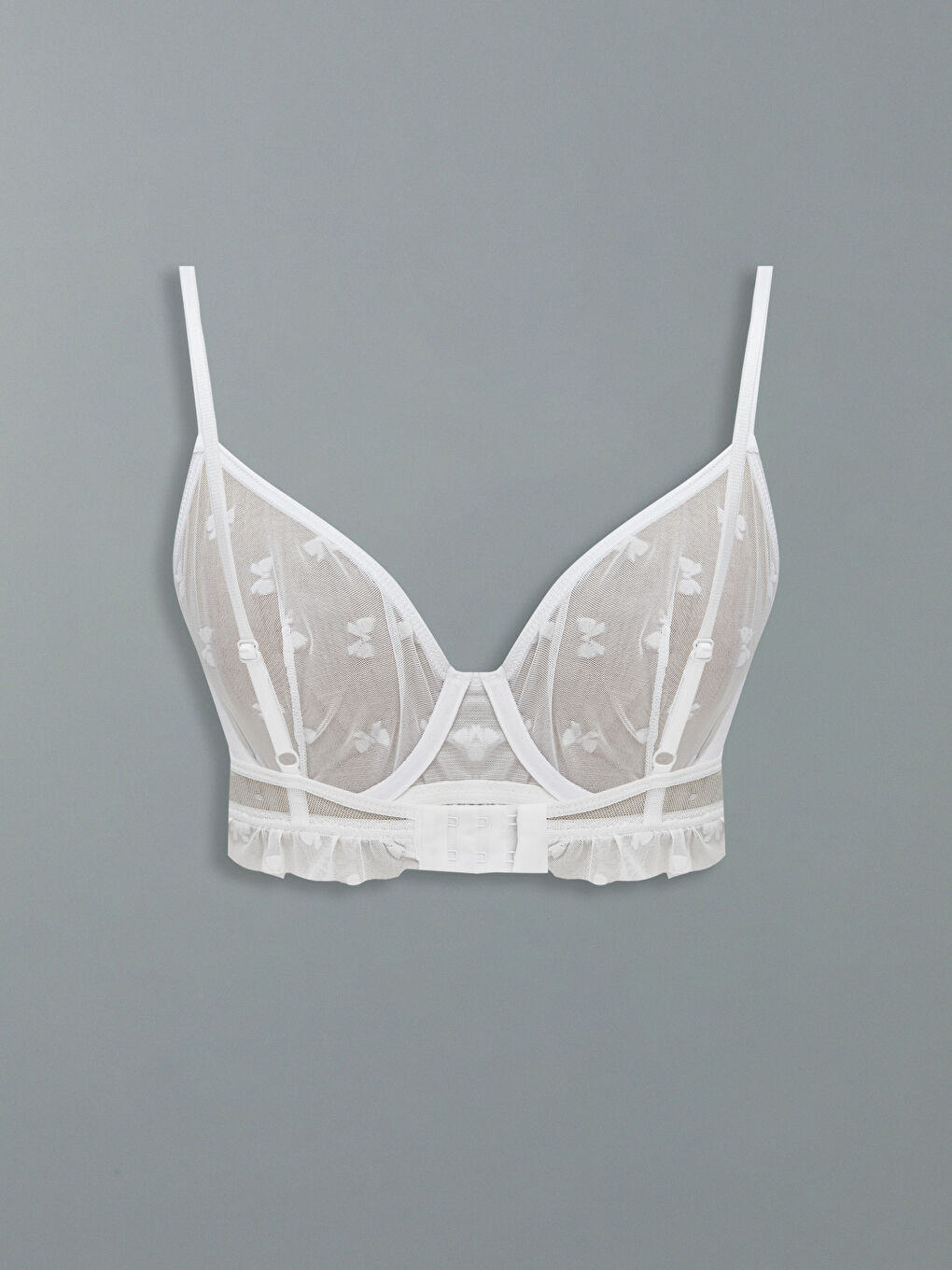 Beyaz Balenli Dolgusuz Dantelli Tişört Sütyen-1