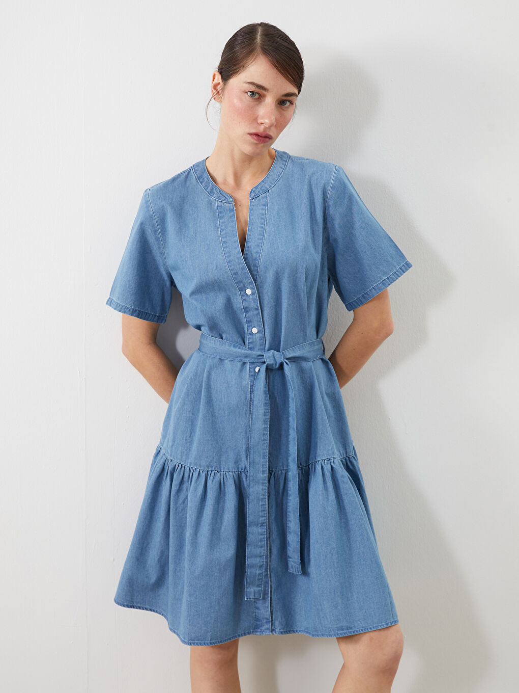 Notch Neck Denim Dress -S59945Z8-H45