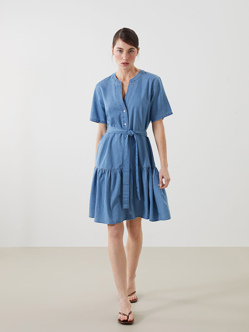Notch Neck Denim Dress -S59945Z8-H45