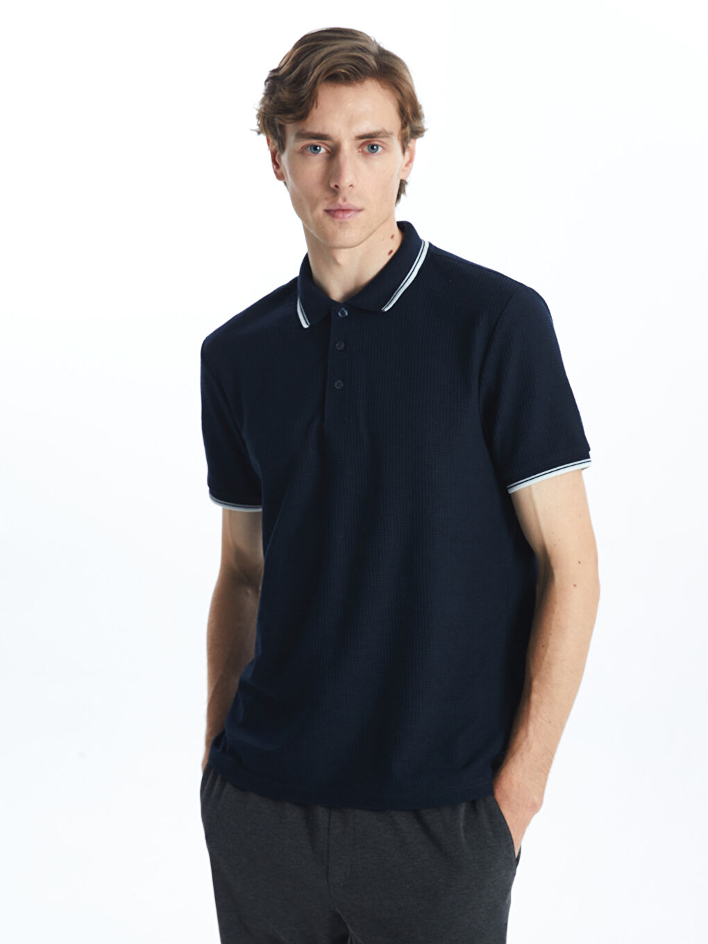 Polo Neck Short Sleeve Men's Textured T-Shirt -S59969Z8-RFH