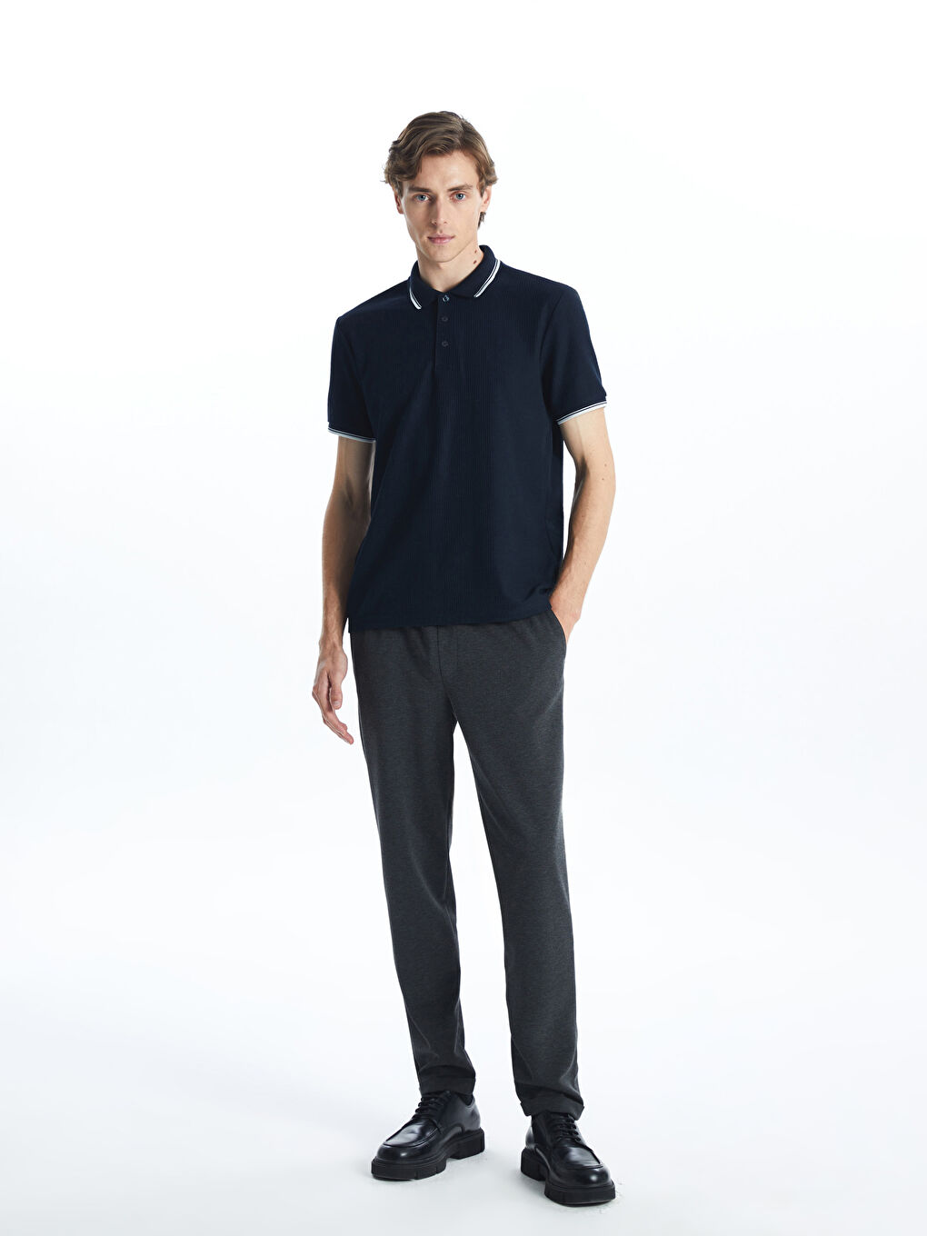 Polo Neck Short Sleeve Men's Textured T-Shirt -S59969Z8-RFH