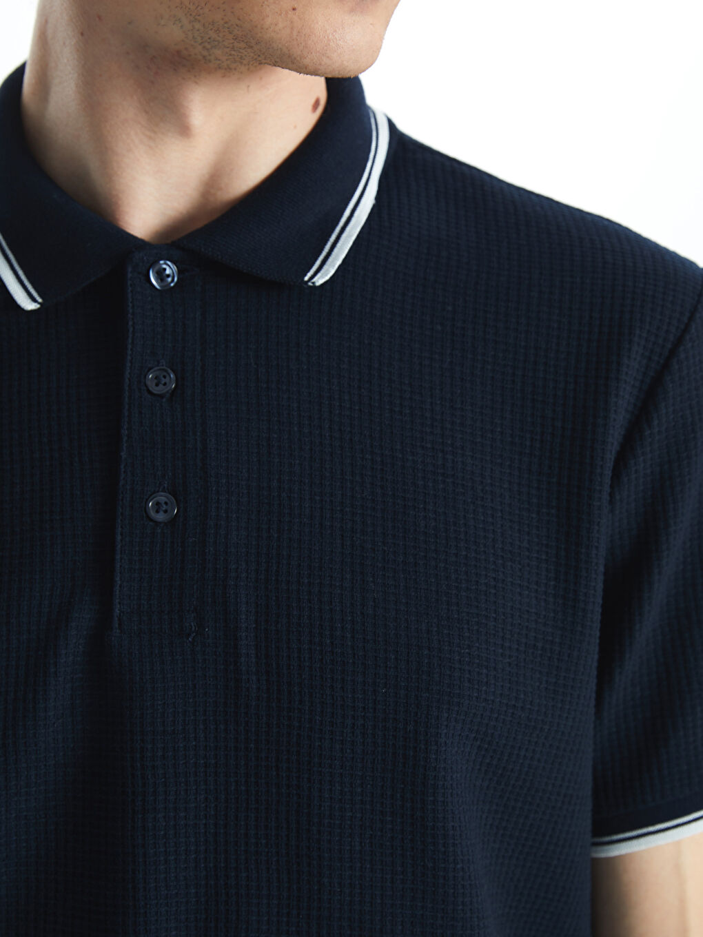 Polo Neck Short Sleeve Men's Textured T-Shirt -S59969Z8-RFH