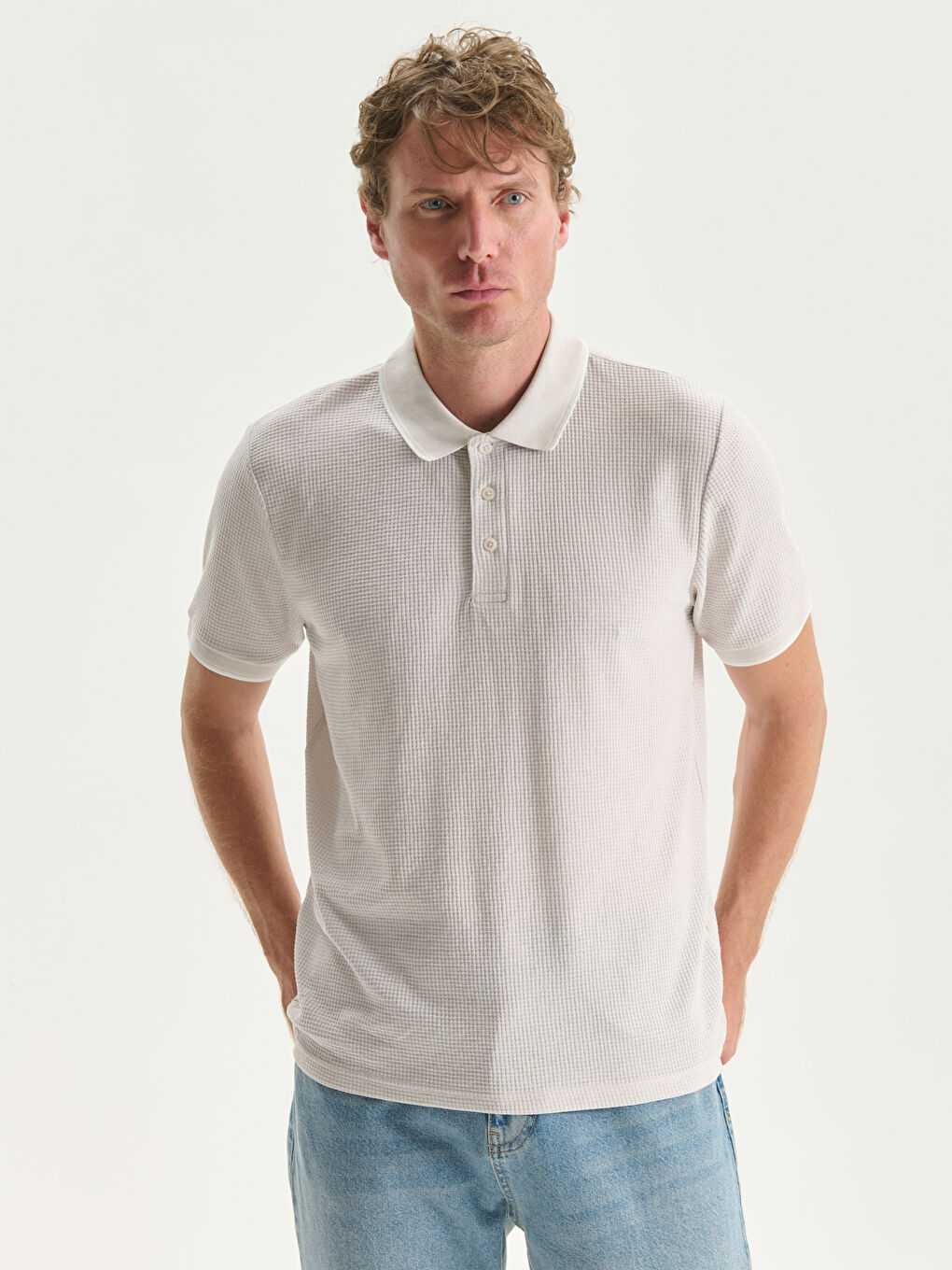 Polo Neck Short Sleeve Men's Textured T-Shirt -S59969Z8-J0B