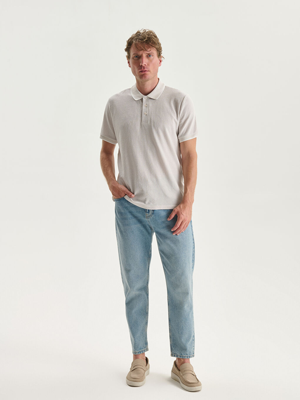 Polo Neck Short Sleeve Men's Textured T-Shirt -S59969Z8-J0B