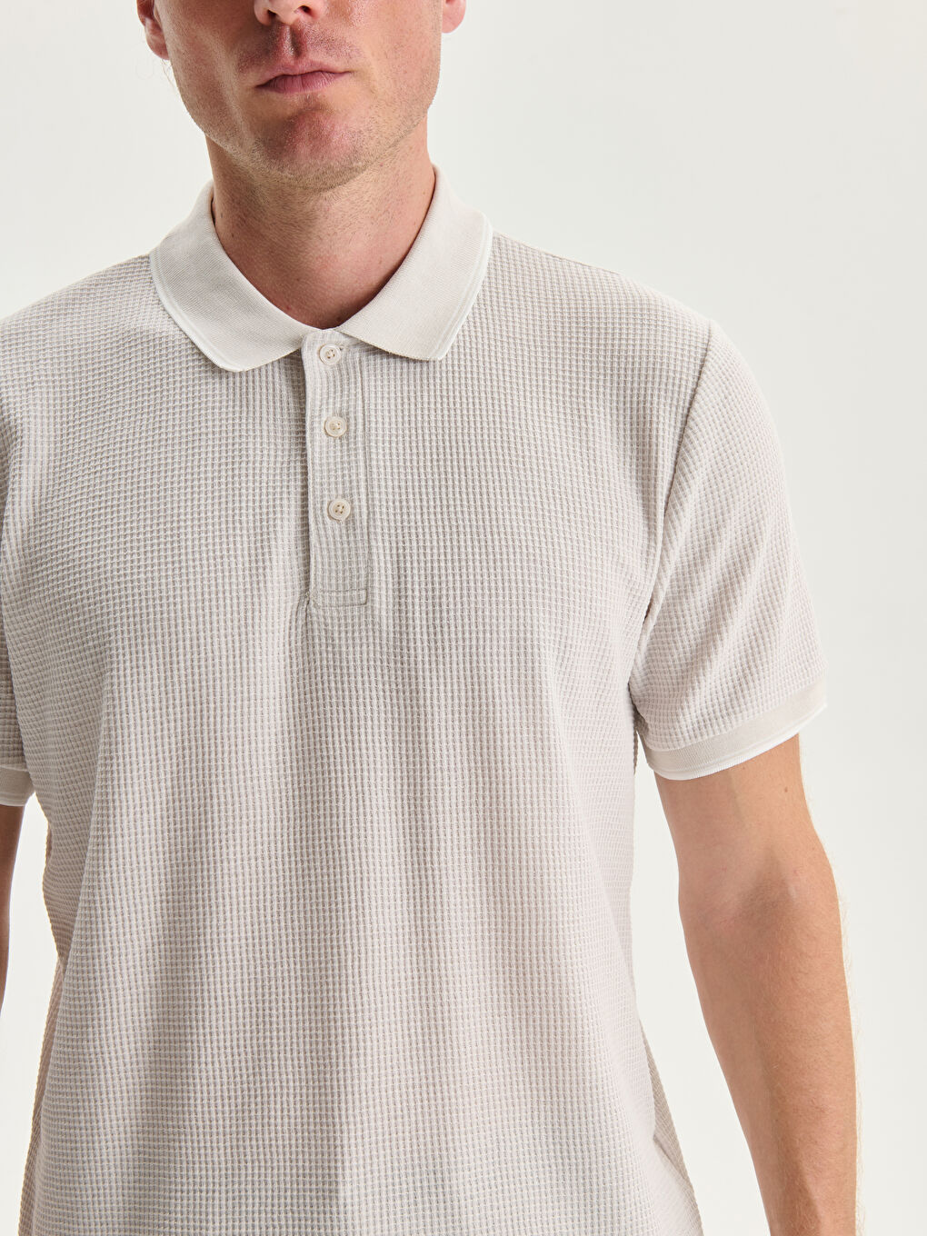 Polo Neck Short Sleeve Men's Textured T-Shirt -S59969Z8-J0B