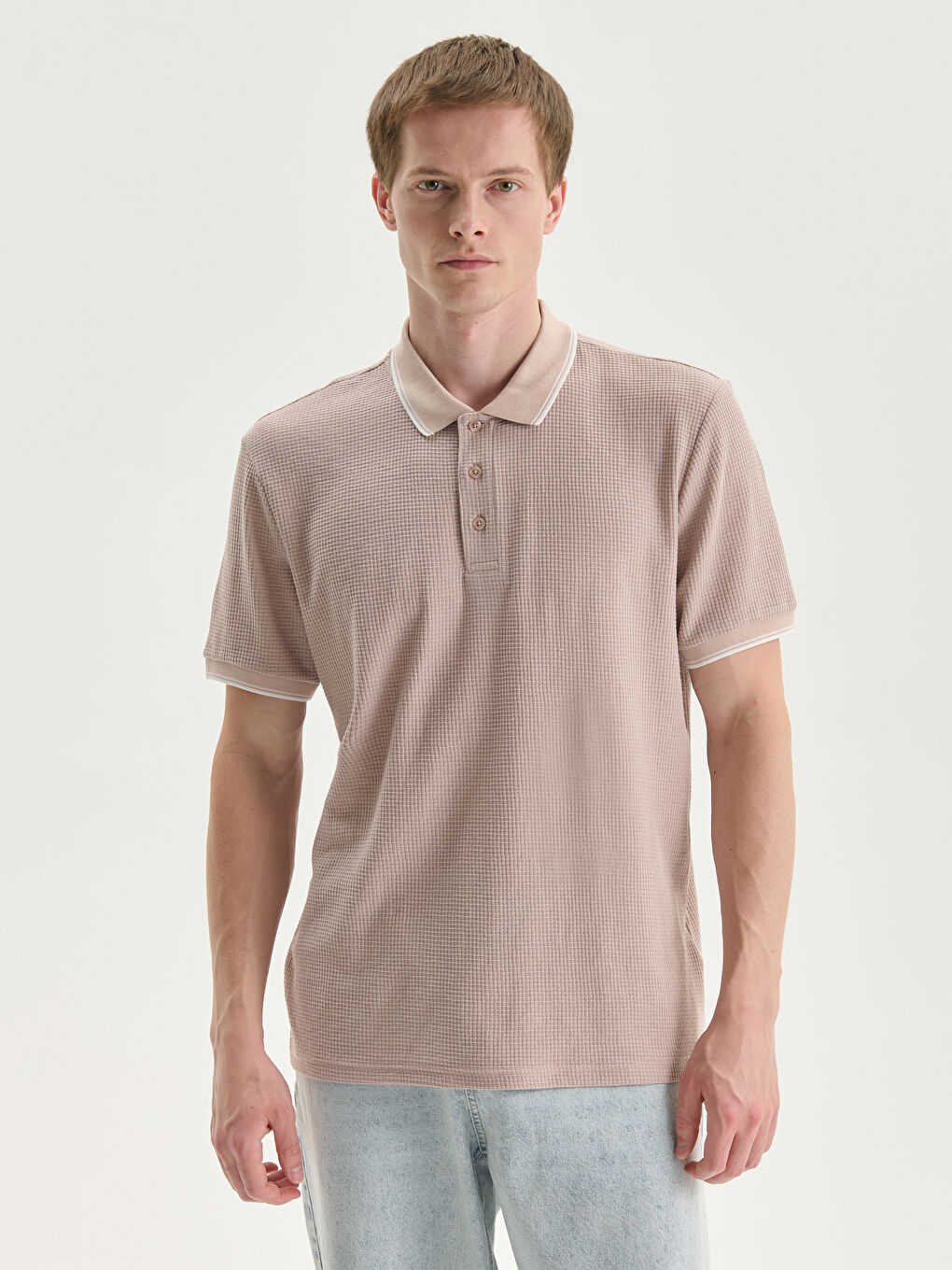 Polo Neck Short Sleeve Men's Textured T-Shirt -S59969Z8-PSD