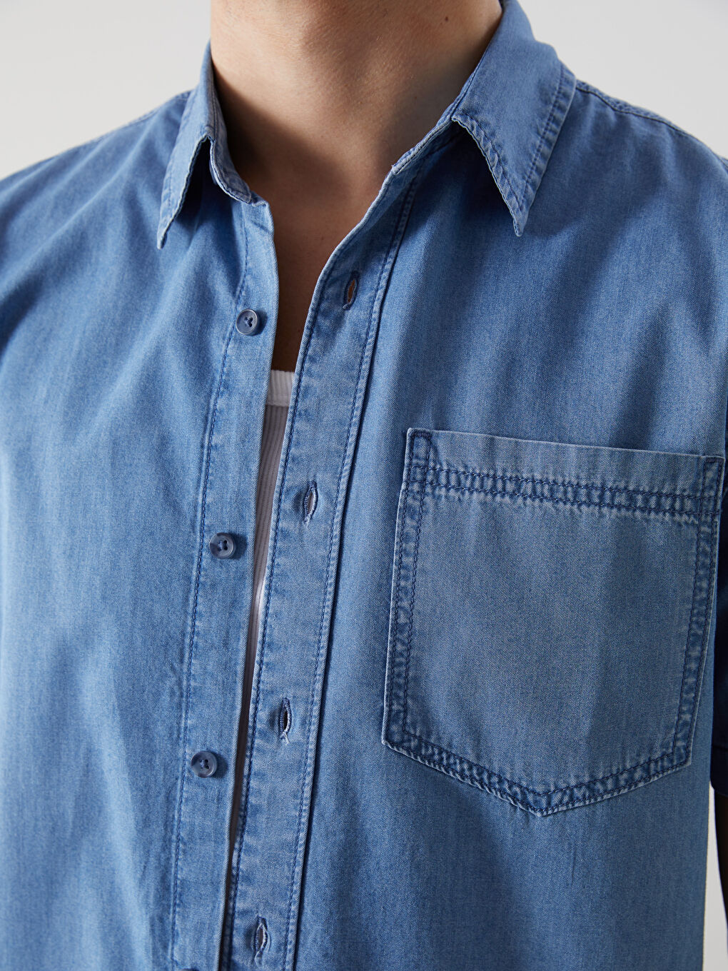 Regular Fit Short Sleeve Men's Denim Shirt -S59972Z8-H45