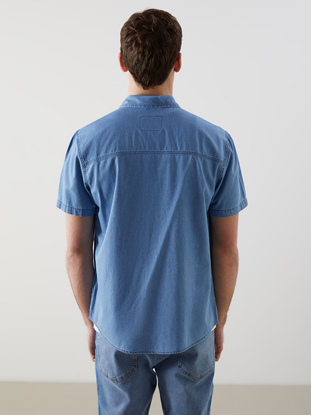 Regular Fit Short Sleeve Men's Denim Shirt -S59972Z8-H45