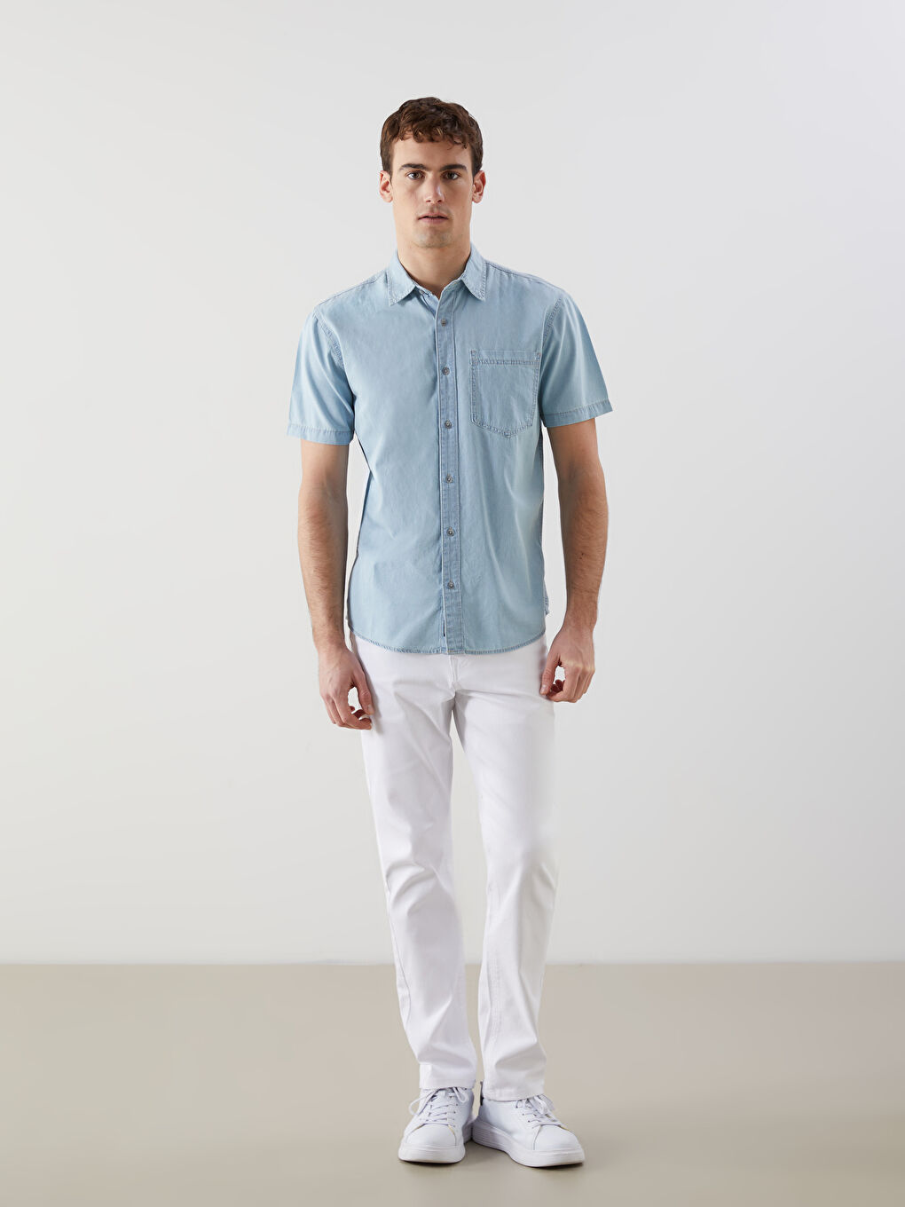 Regular Fit Short Sleeve Men's Denim Shirt -S59973Z8-311