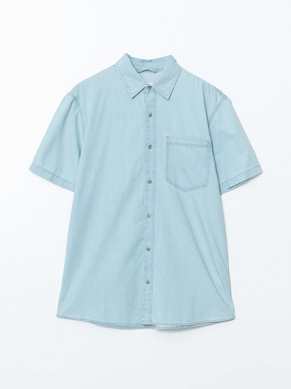 Regular Fit Short Sleeve Men's Denim Shirt -S59973Z8-311