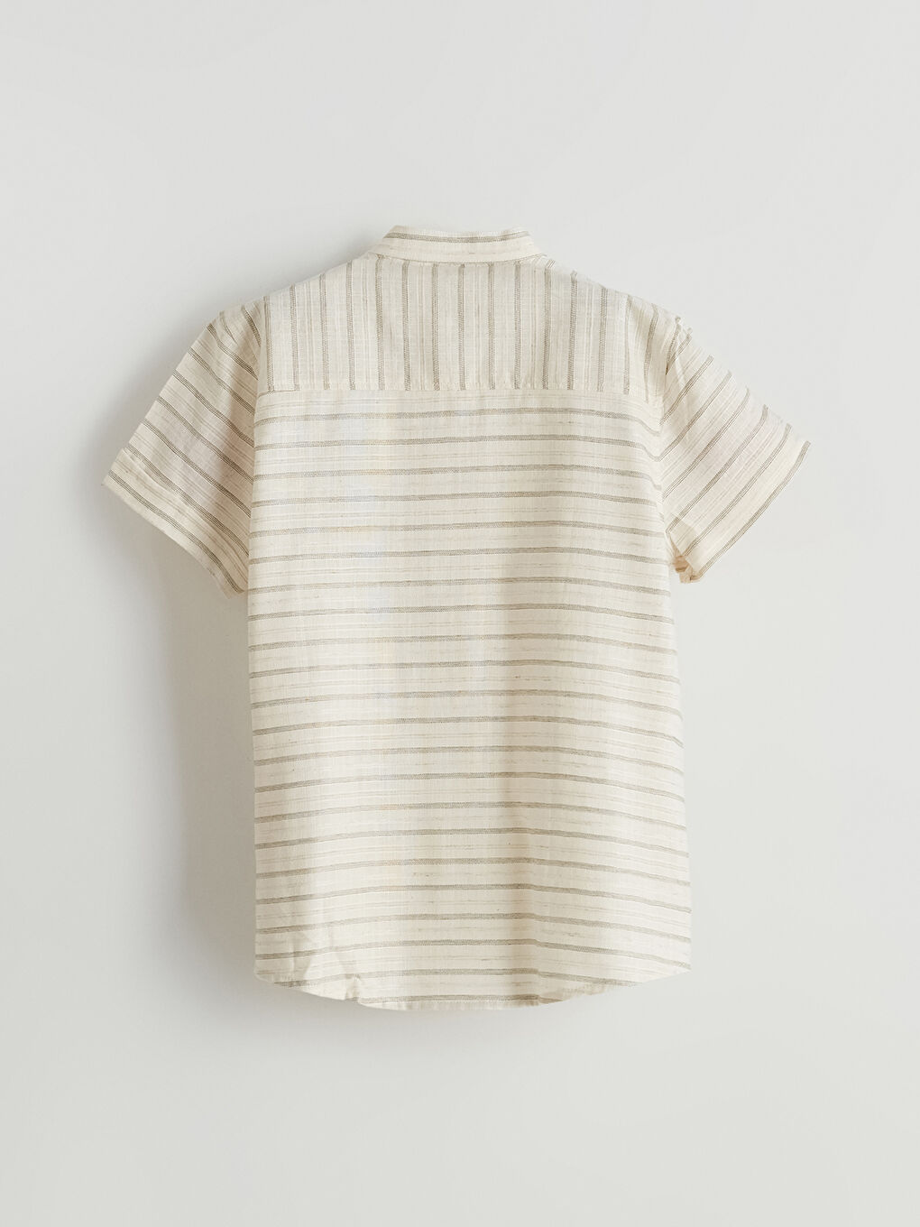 Ekru Çizgili Keten Karışımlı Erkek Çocuk Gömlek-1