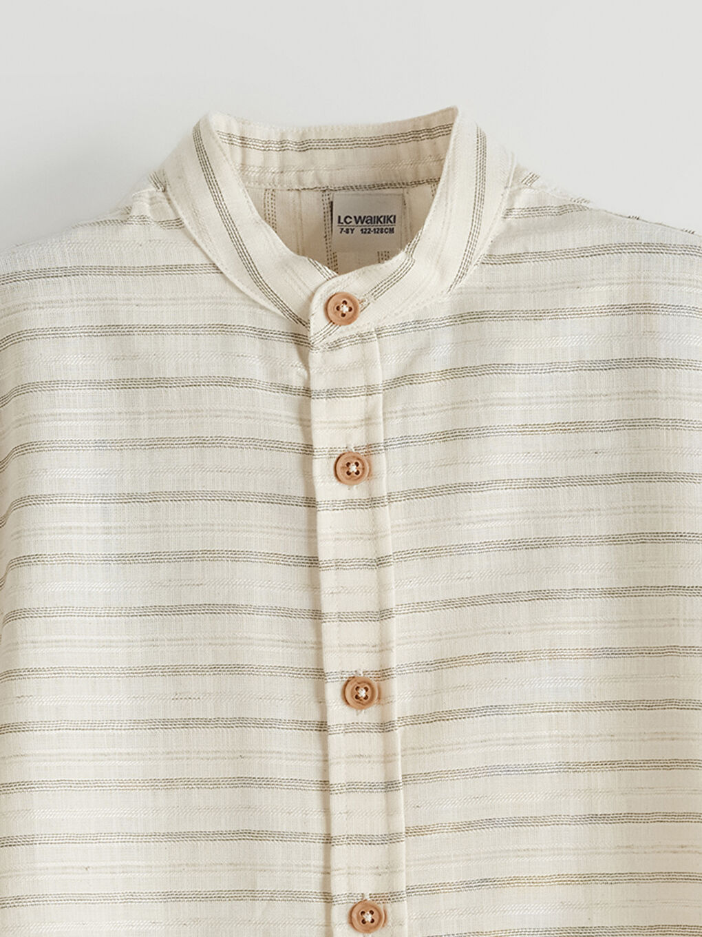 Ekru Çizgili Keten Karışımlı Erkek Çocuk Gömlek-2