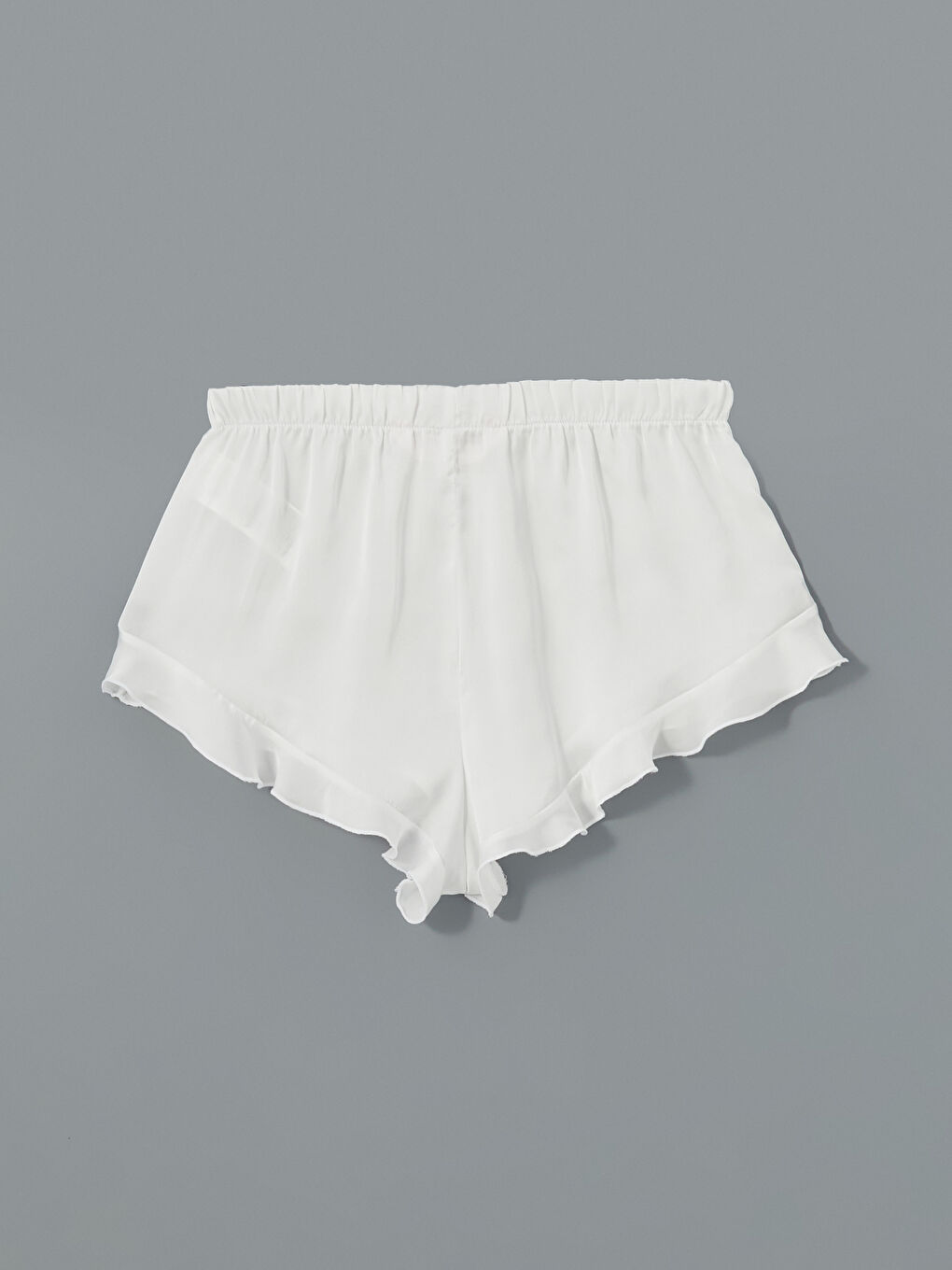 Beyaz Beli Lastikli Fırfırlı Saten Kadın Pijama Altı-1