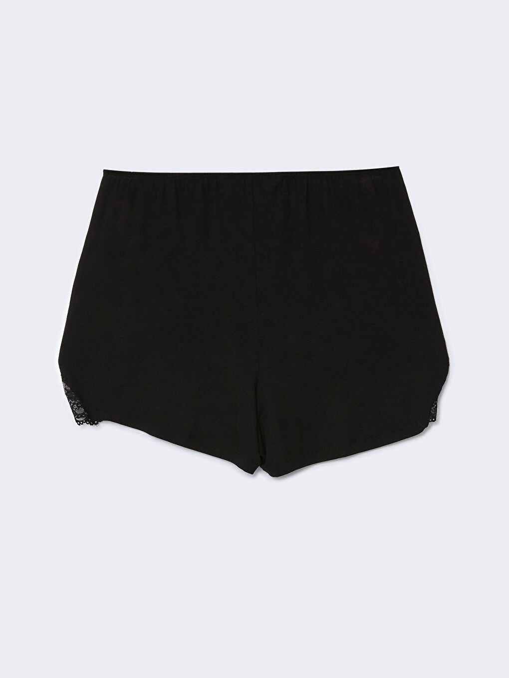Siyah Beli Lastikli Dantel Detaylı Kadın Şort Pijama Alt-1