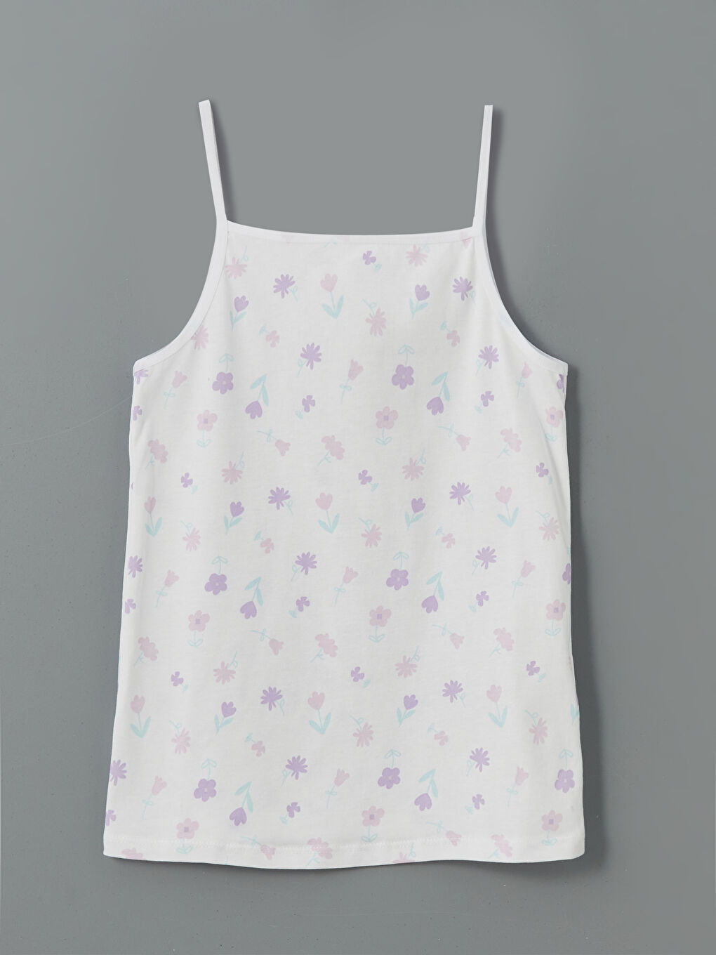 Beyaz Kare Yaka Çiçekli Kız Çocuk Atlet-1