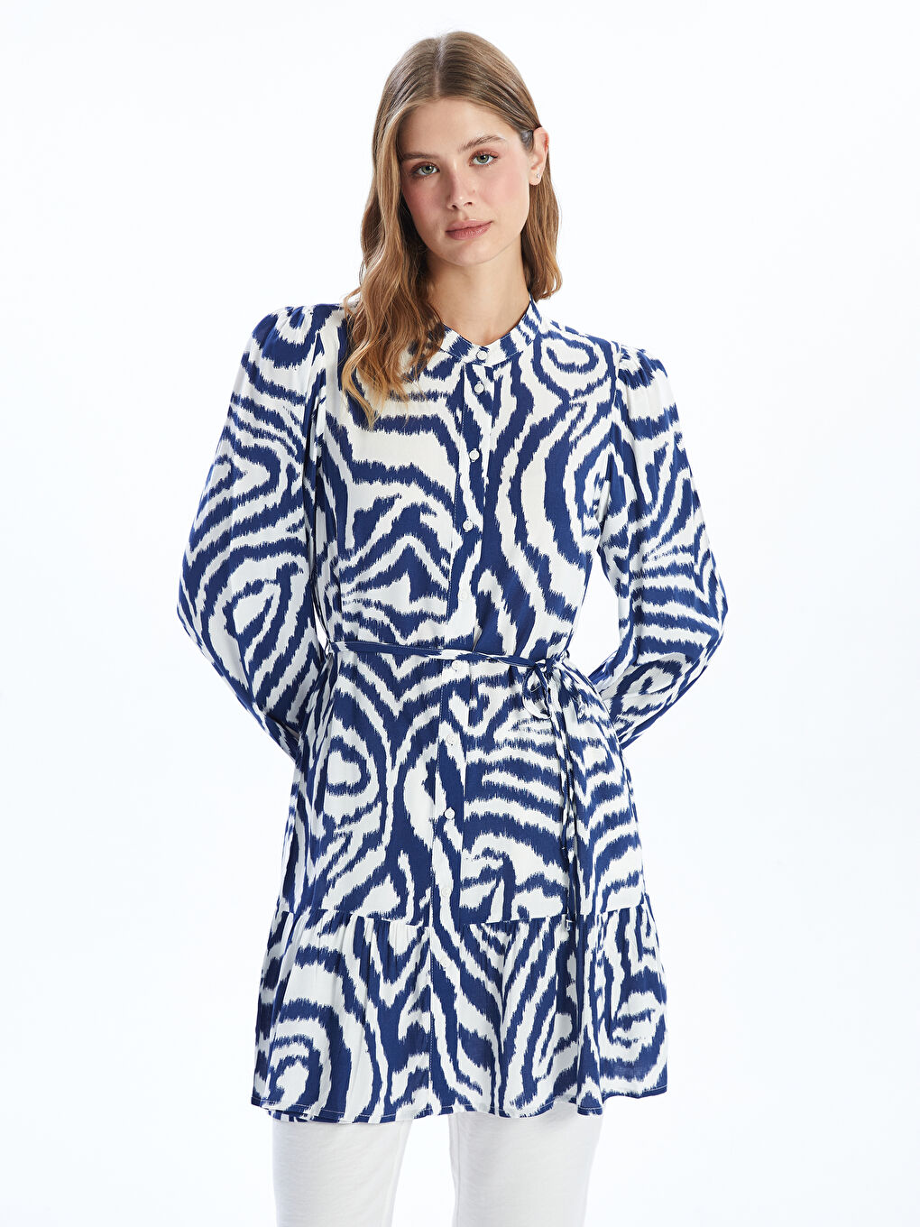 Grandad Collar Patterned Women's Shirt Tunic -S5AC73Z8-LSJ
