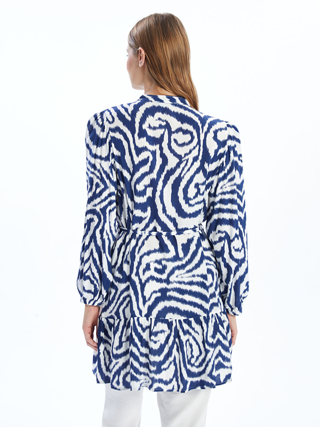 Grandad Collar Patterned Women's Shirt Tunic -S5AC73Z8-LSJ