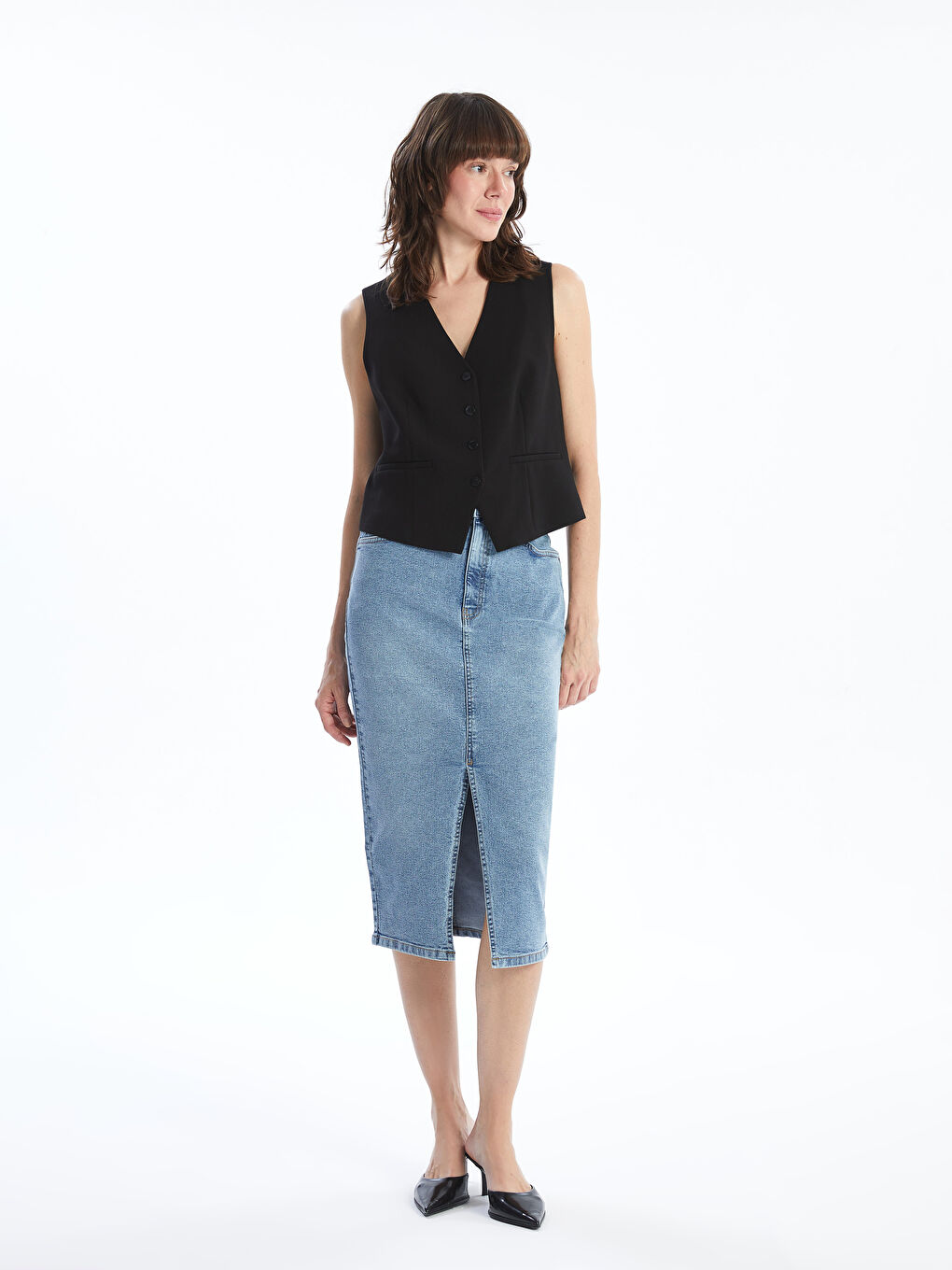 V Neck Women's Classic Waistcoat -S5AD05Z8-CVL