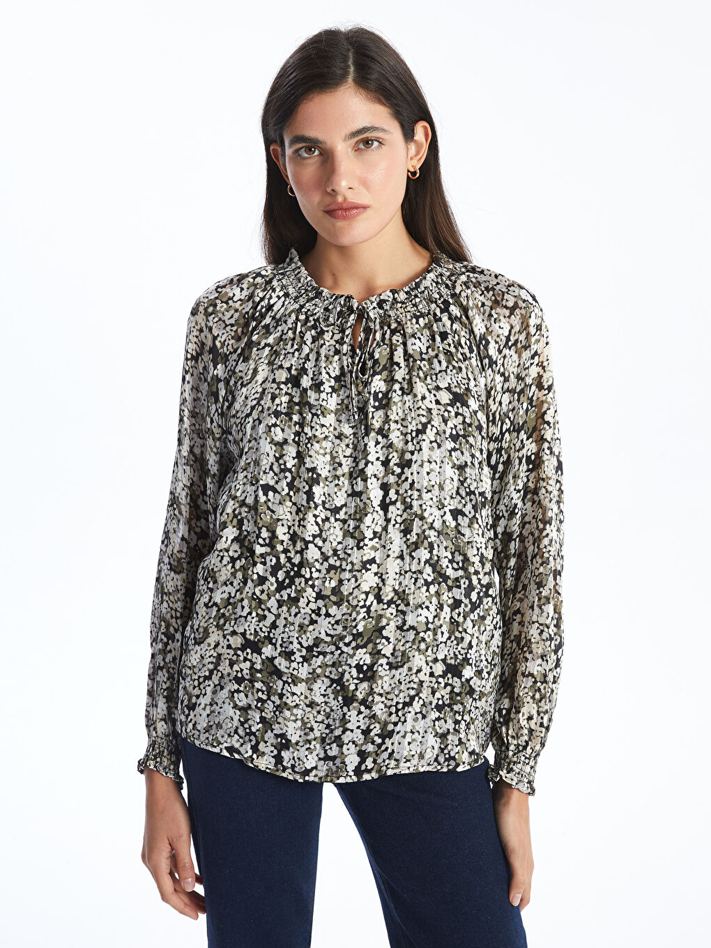 Tie Neck Floral Chiffon Women's Blouse -S5AD13Z8-LQJ
