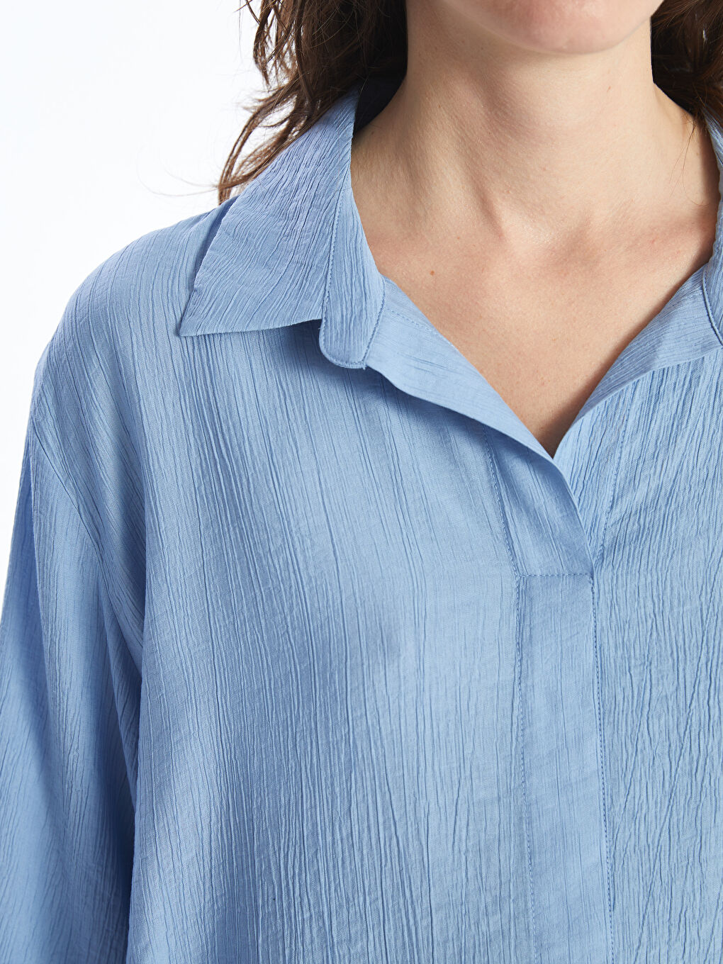 Collared Neck Textured Oversize Women's Blouse-2